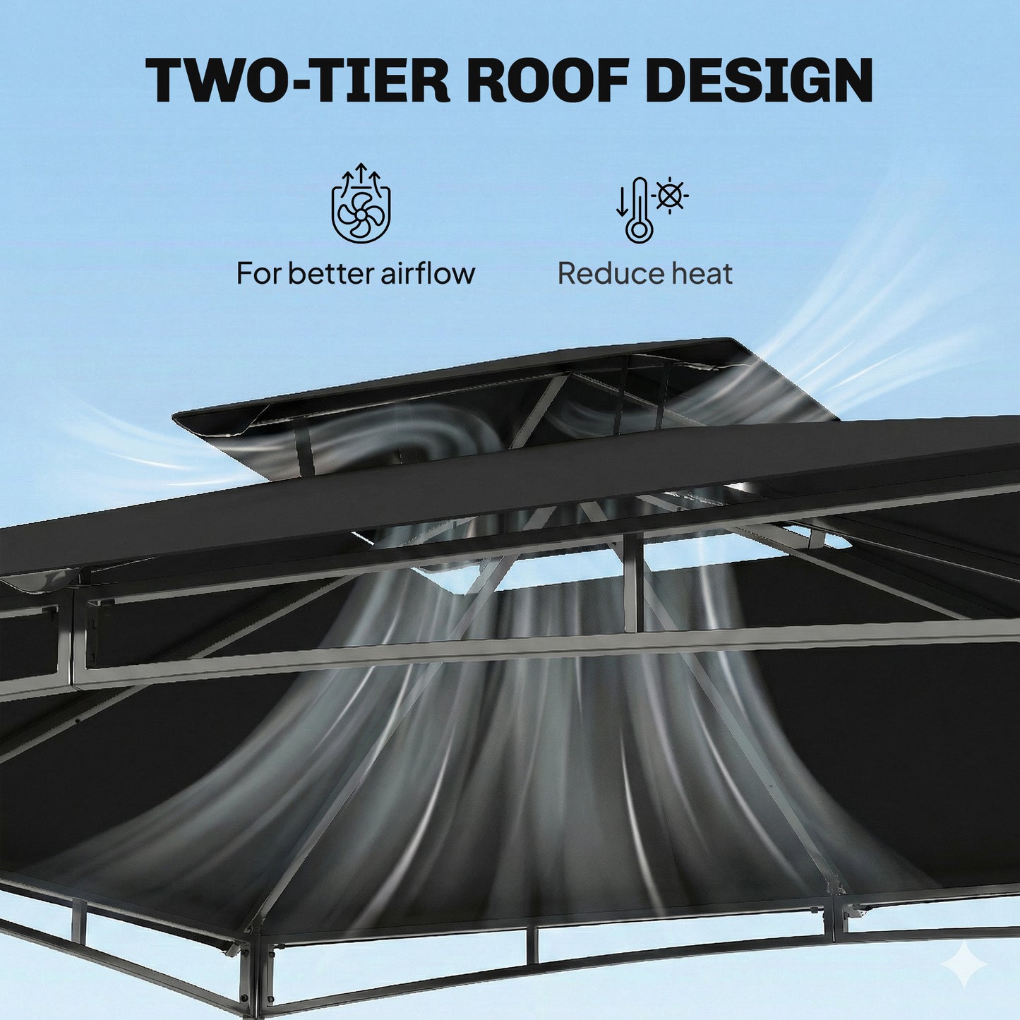 3 x 3 m Gazebo, Garden Gazebo with 2-Tier Roof, Metal Frame
