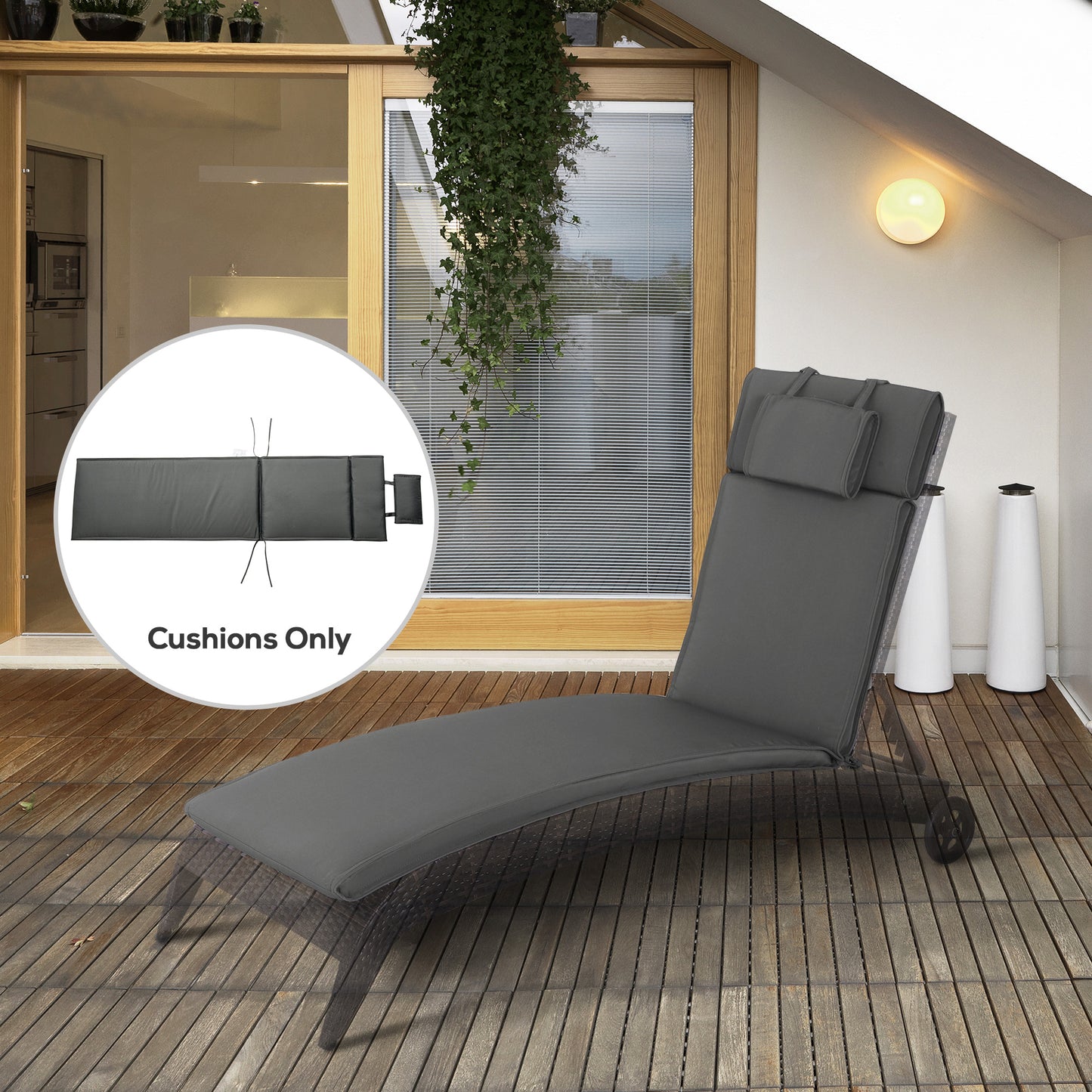Garden Sun Lounger Cushion Replacement Soft Sunbed Reclining Chair