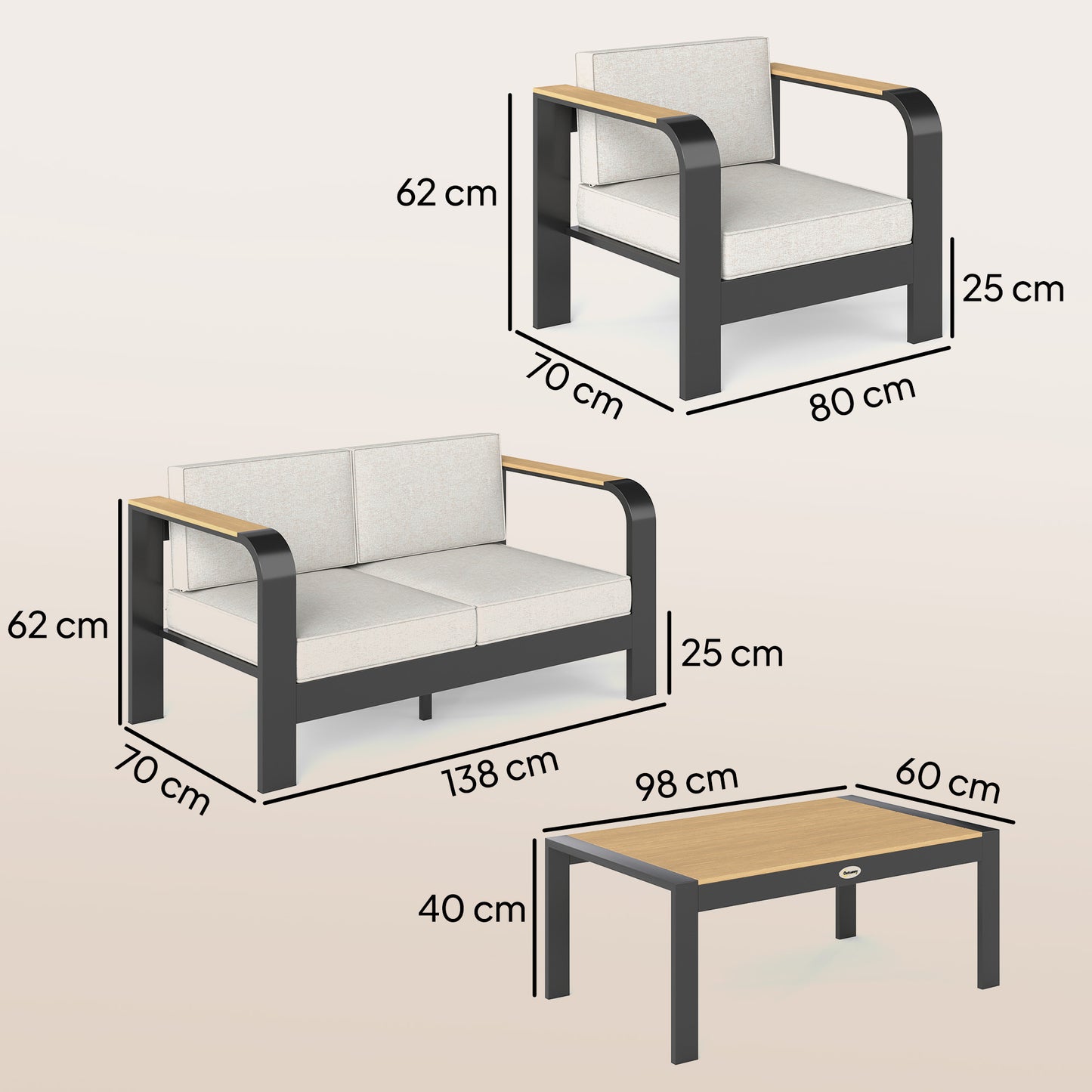 4 Seater Aluminium Garden Furniture Set, Olefin Cushions
