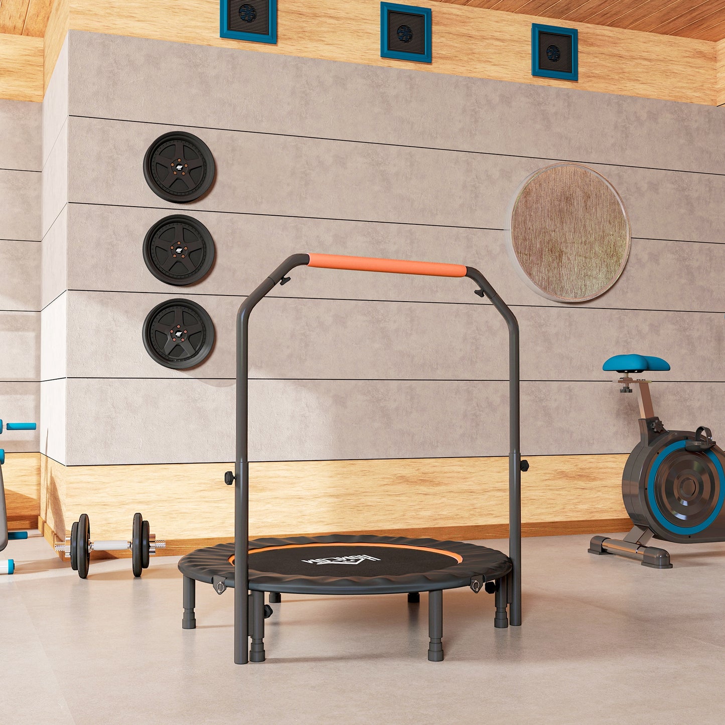 45" Foldable Mini Fitness Trampoline, with Adjustable Foam Handle