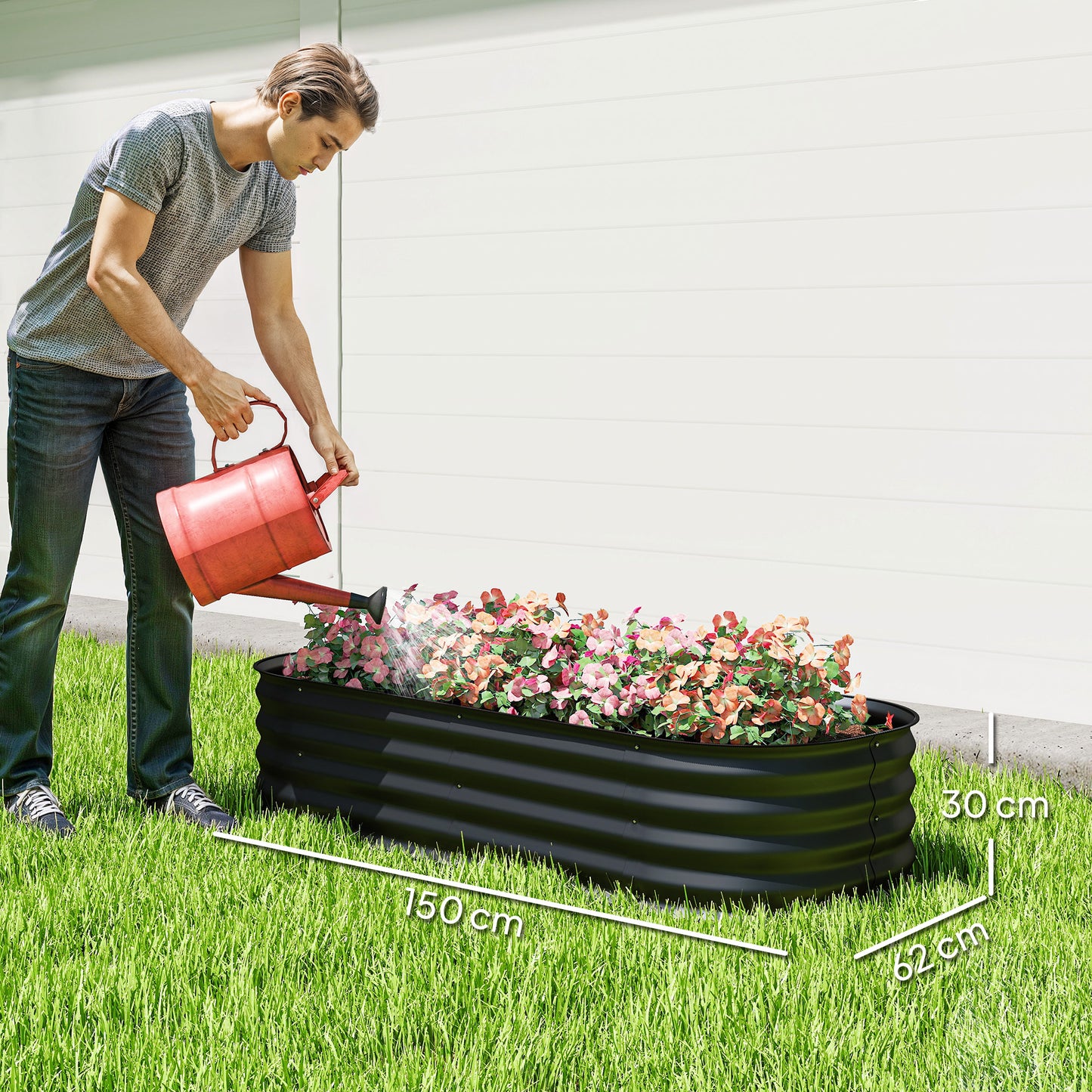 Galvanised Raised Garden Bed, Metal Planter Box with Safety Edging