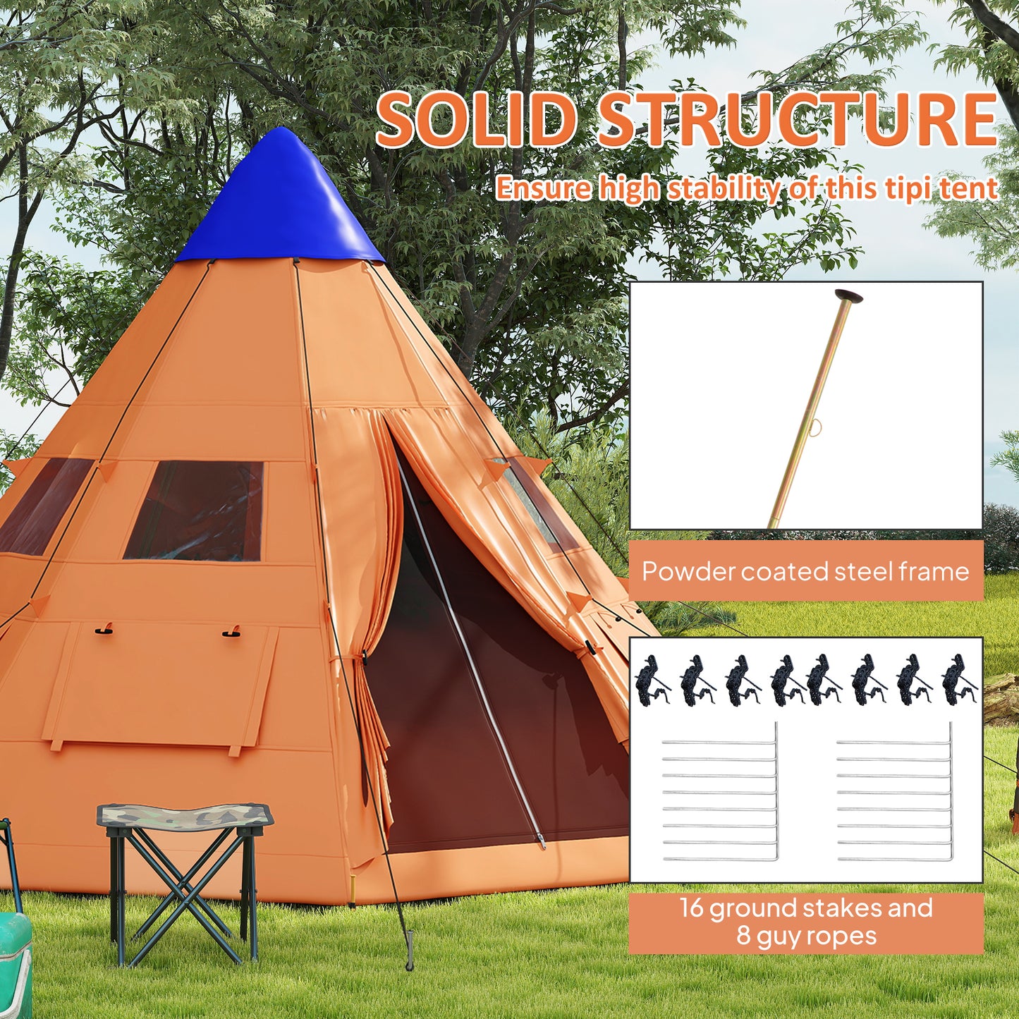 6 Men Tipi Tent with Carry Bag