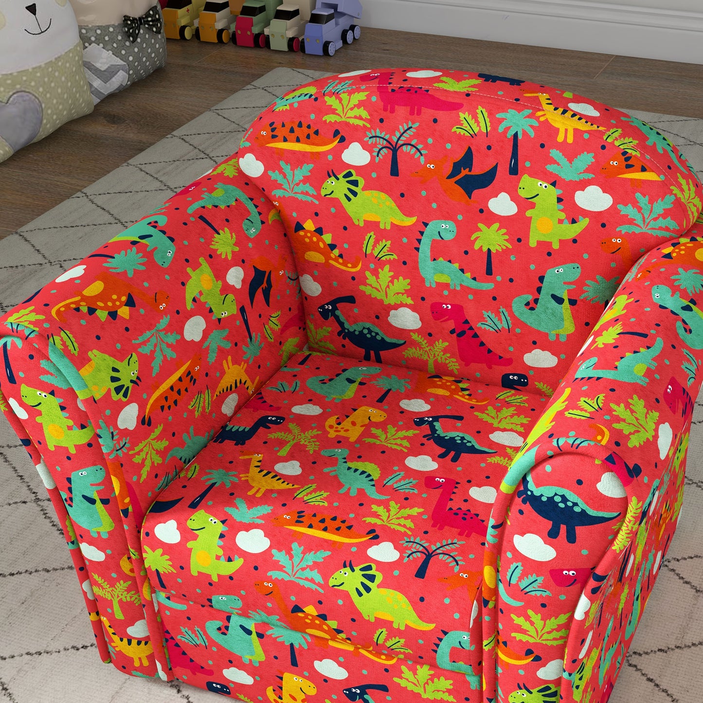 Kids Armchair with Dinosaur Design, Wooden Frame, for Bedroom