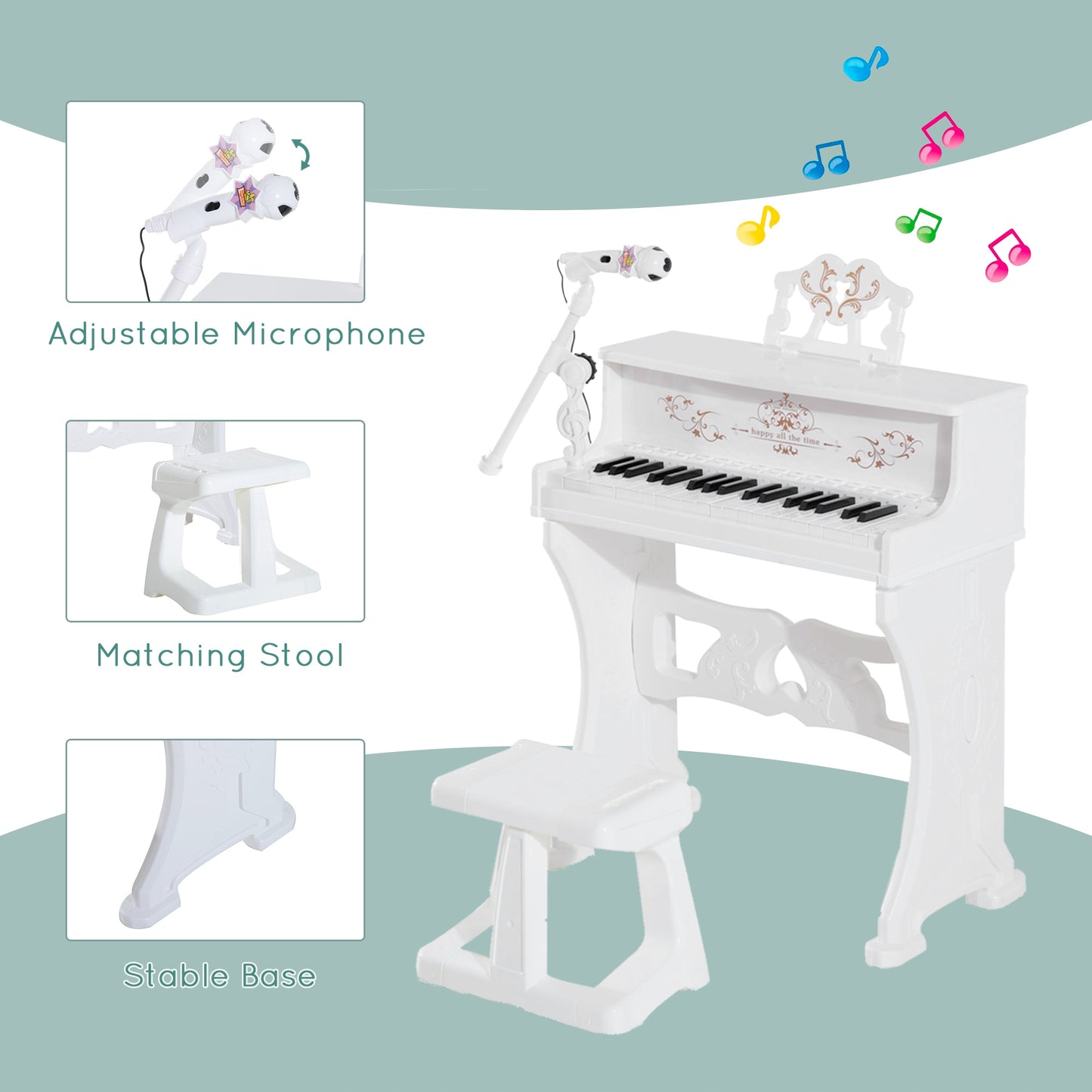 37 Keys Kids Piano Mini Electronic Keyboard Light Kids Musical