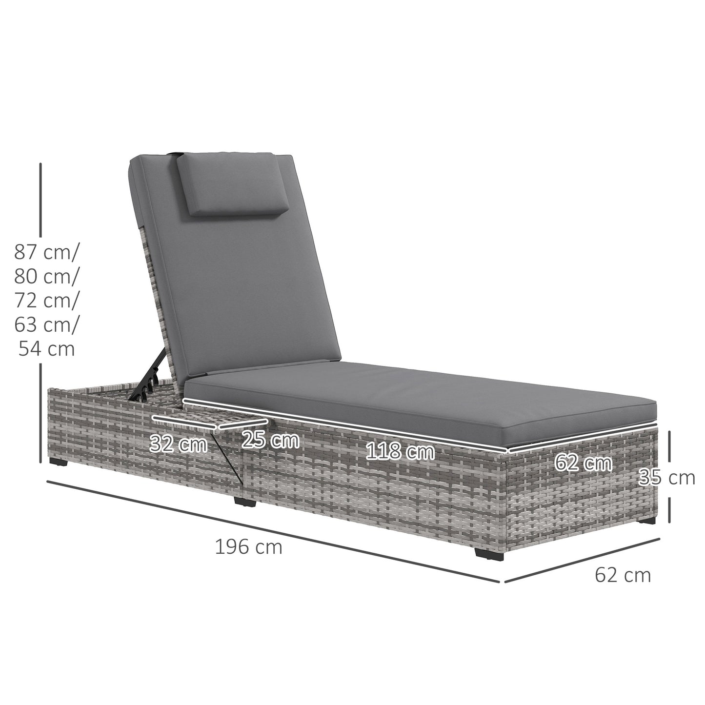 Outdoor Patio PE Rattan Lounger with Cushion