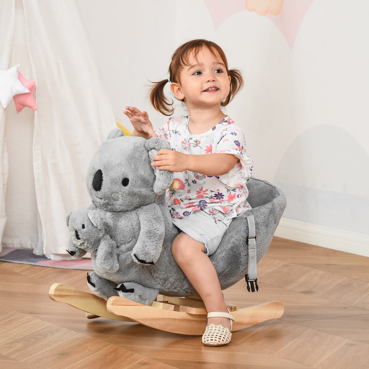 Kids Toddler Rocking Horse Plush Ride On Koala Rocker Wooden Base