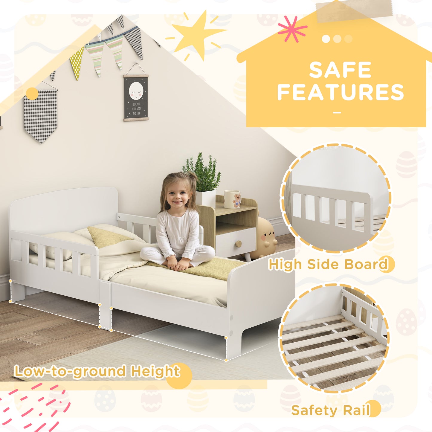 Toddler Bed, Kids Bed Frame with Safety Side Rails