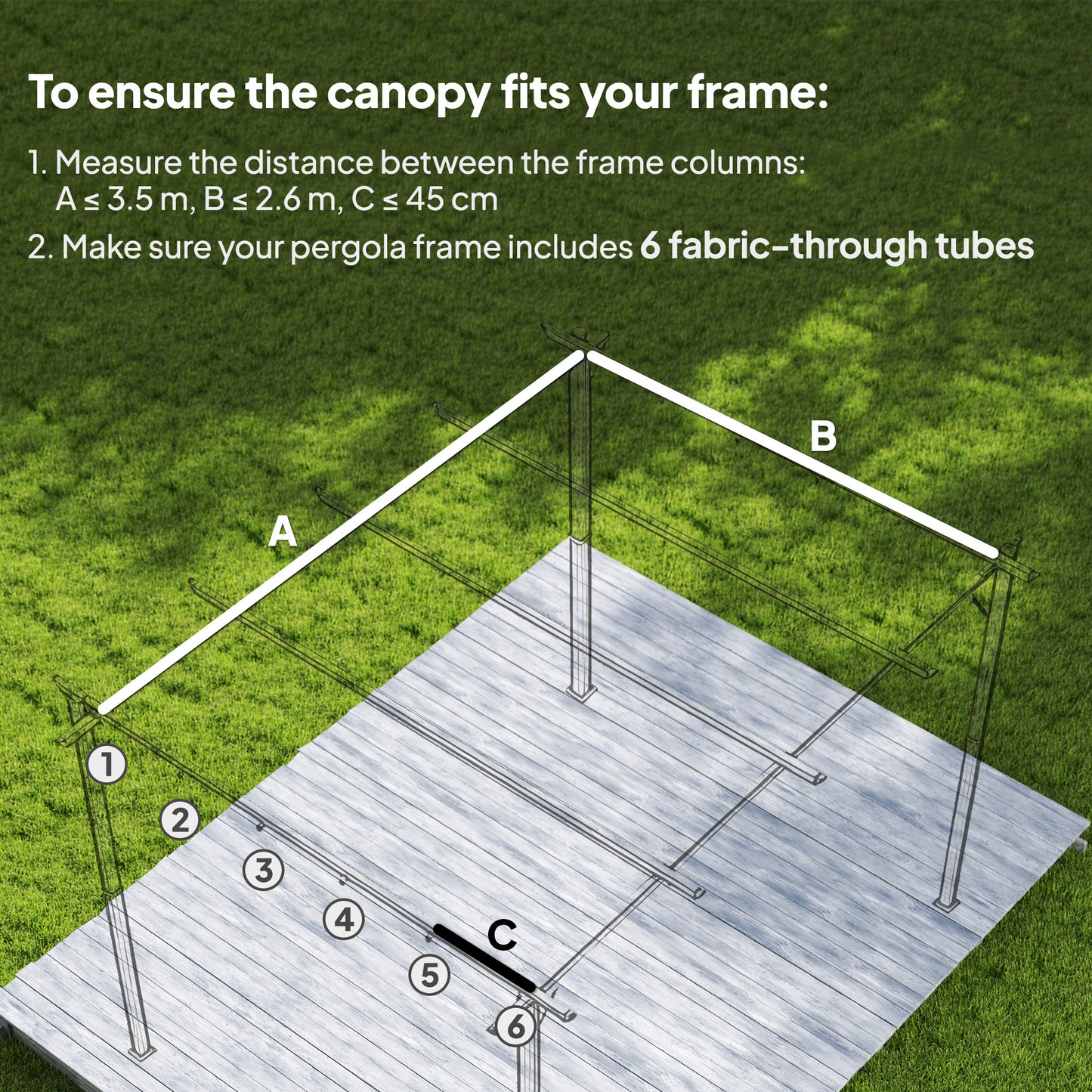 Retractable Pergola Cover, 3.5 x 2.6 m Replacement Canopy Fabric