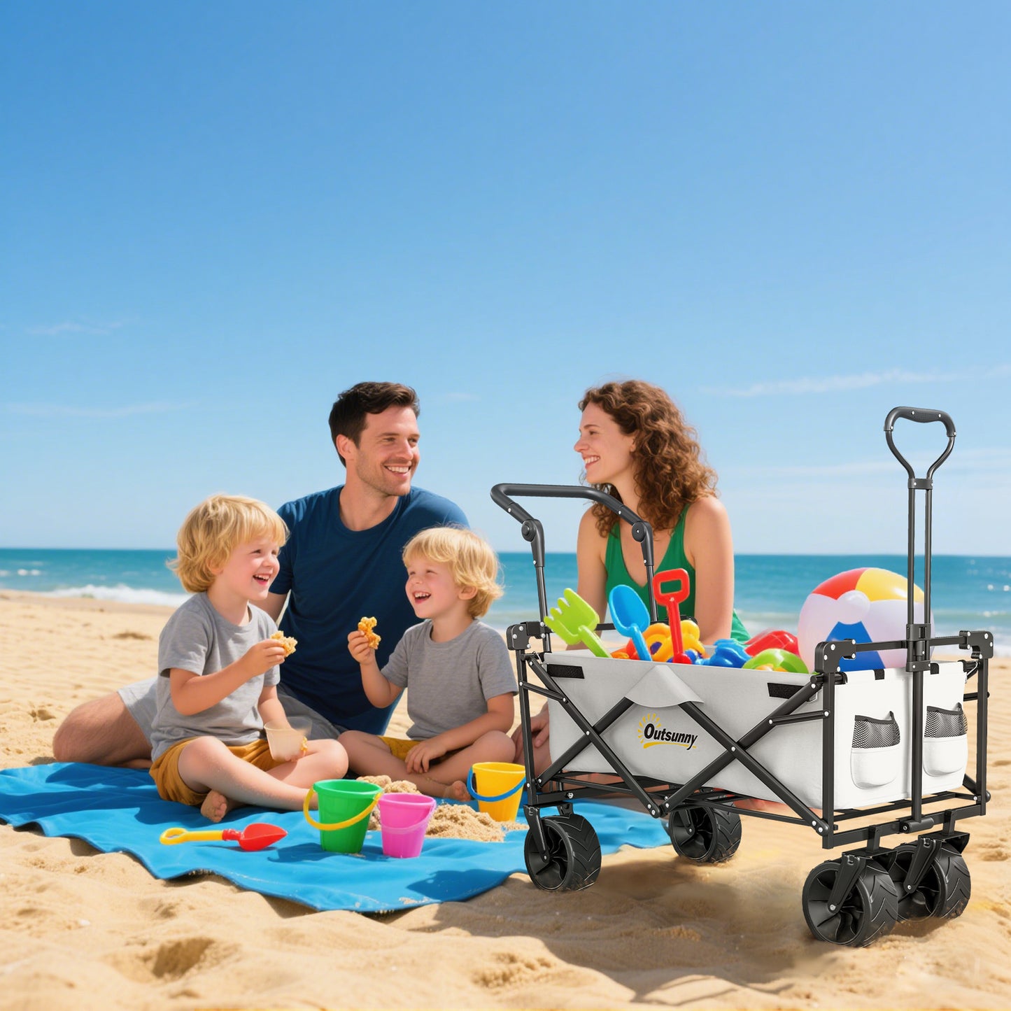Folding Trolley Cart Storage Wagon Beach Trailer 4 Wheels