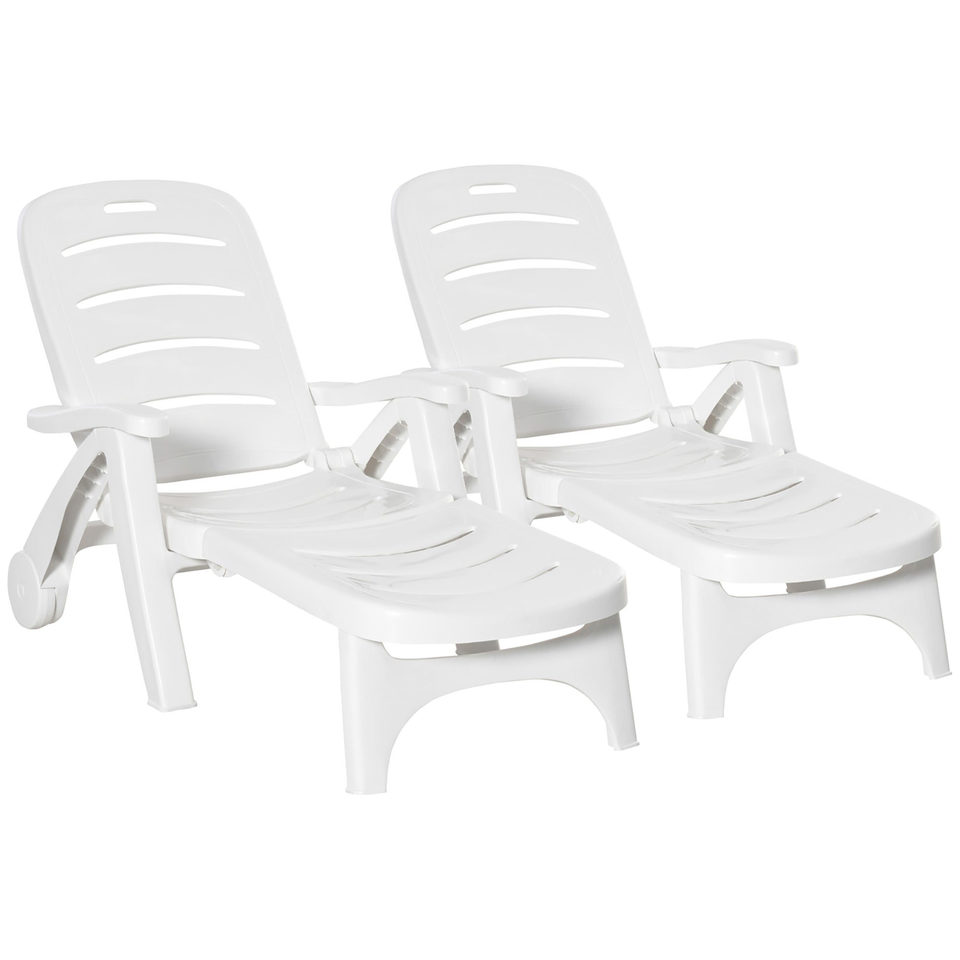 2PCs Outdoor Folding Sun Lounger Recliner on Wheels w/ 5-Position