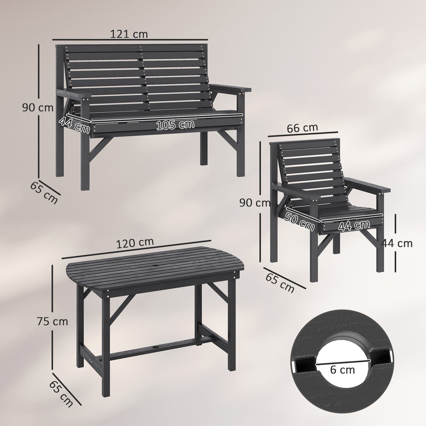 5 Piece Wooden Garden Dining Set for 6