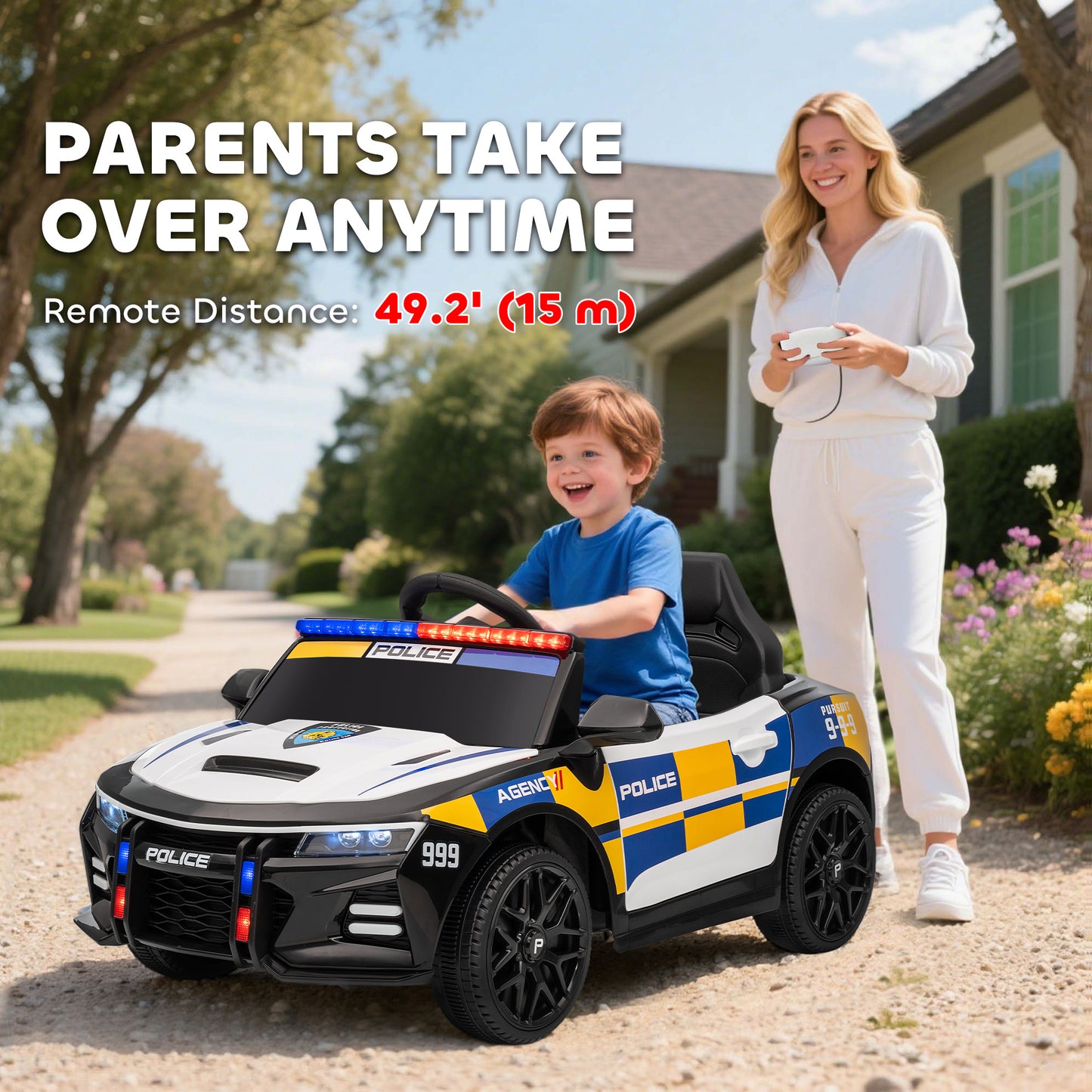 Kids Electric Ride on Police Car with Remote Control, Music, Horn