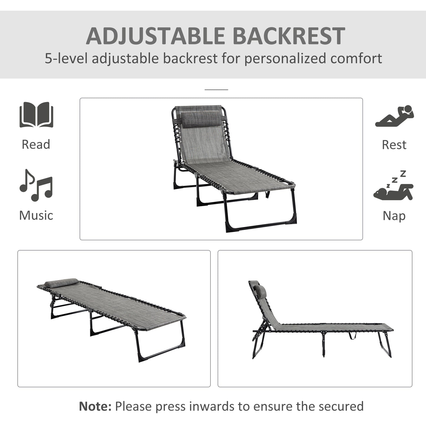 Portable Sun Lounger Set of 2, Folding Camping Bed Cot