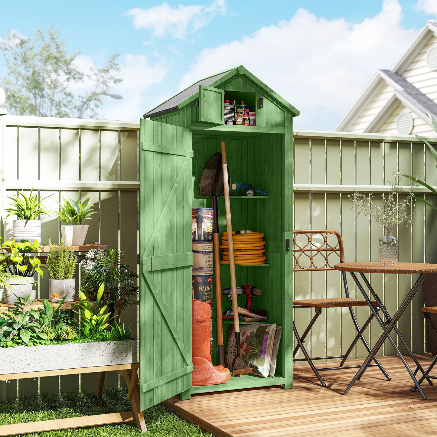 Small Shed, Tall Slim Wooden Garden Shed with 3 Removable Shelves