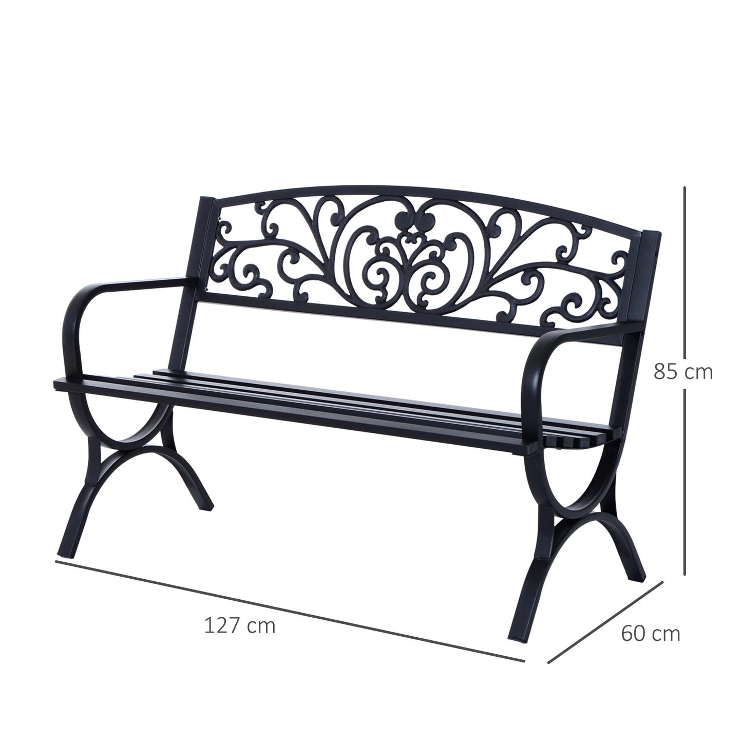 127L x 60W x 85H cm Powder Coated Garden Bench for Patio Backyard