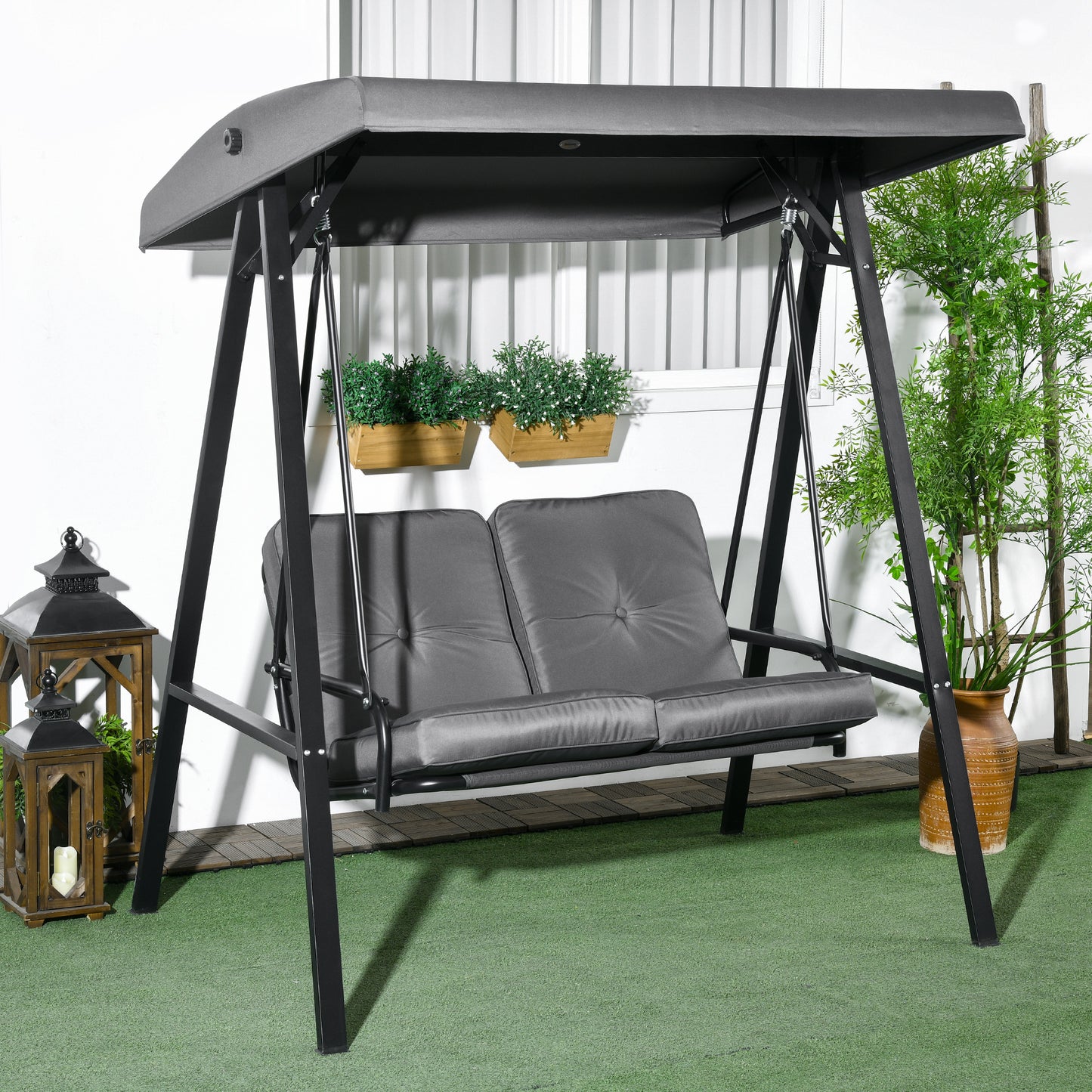 Two-Seater Garden Swing Bench, with Adjustable Canopy