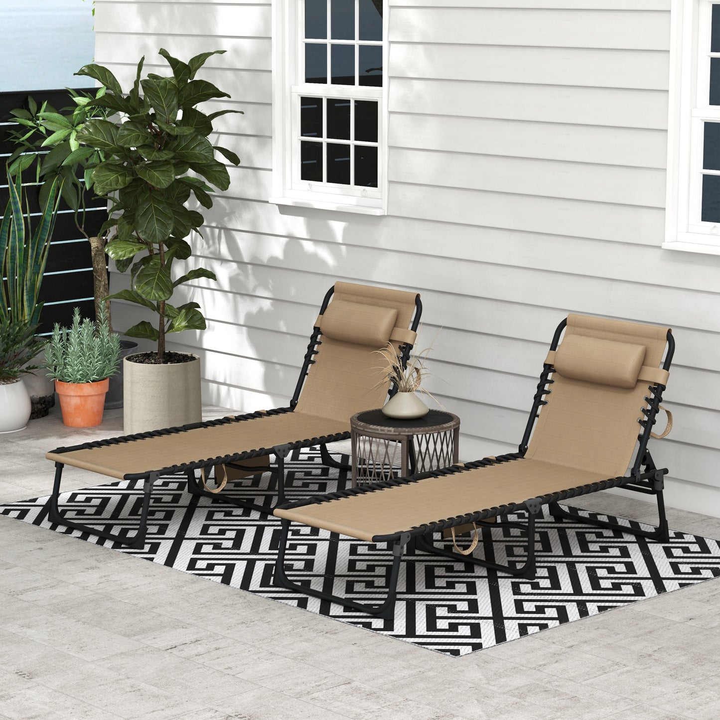 Portable Sun Lounger Set of 2, Folding Camping Bed Cot