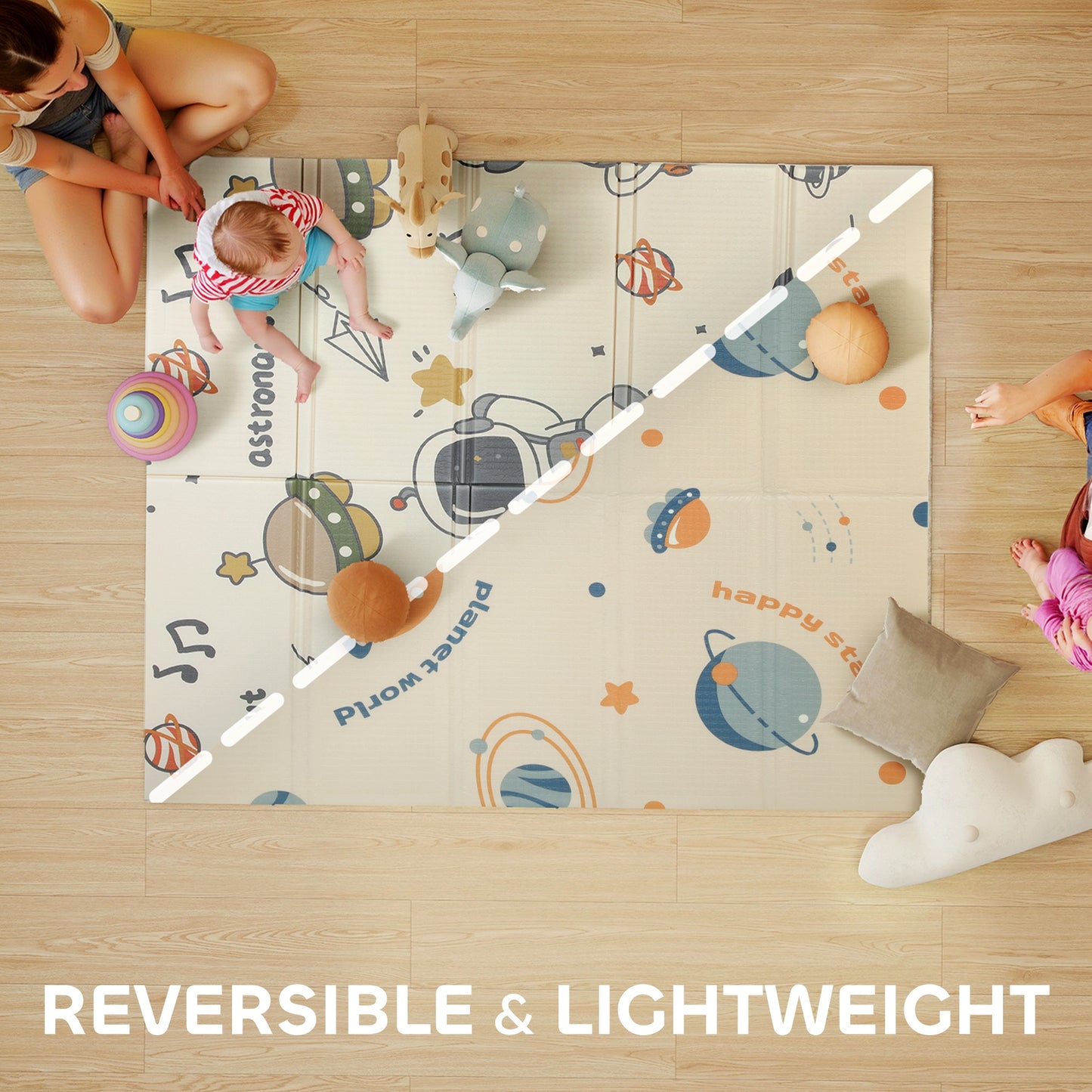 Space-Themed Baby Plat Mat Double Sided, Foldable