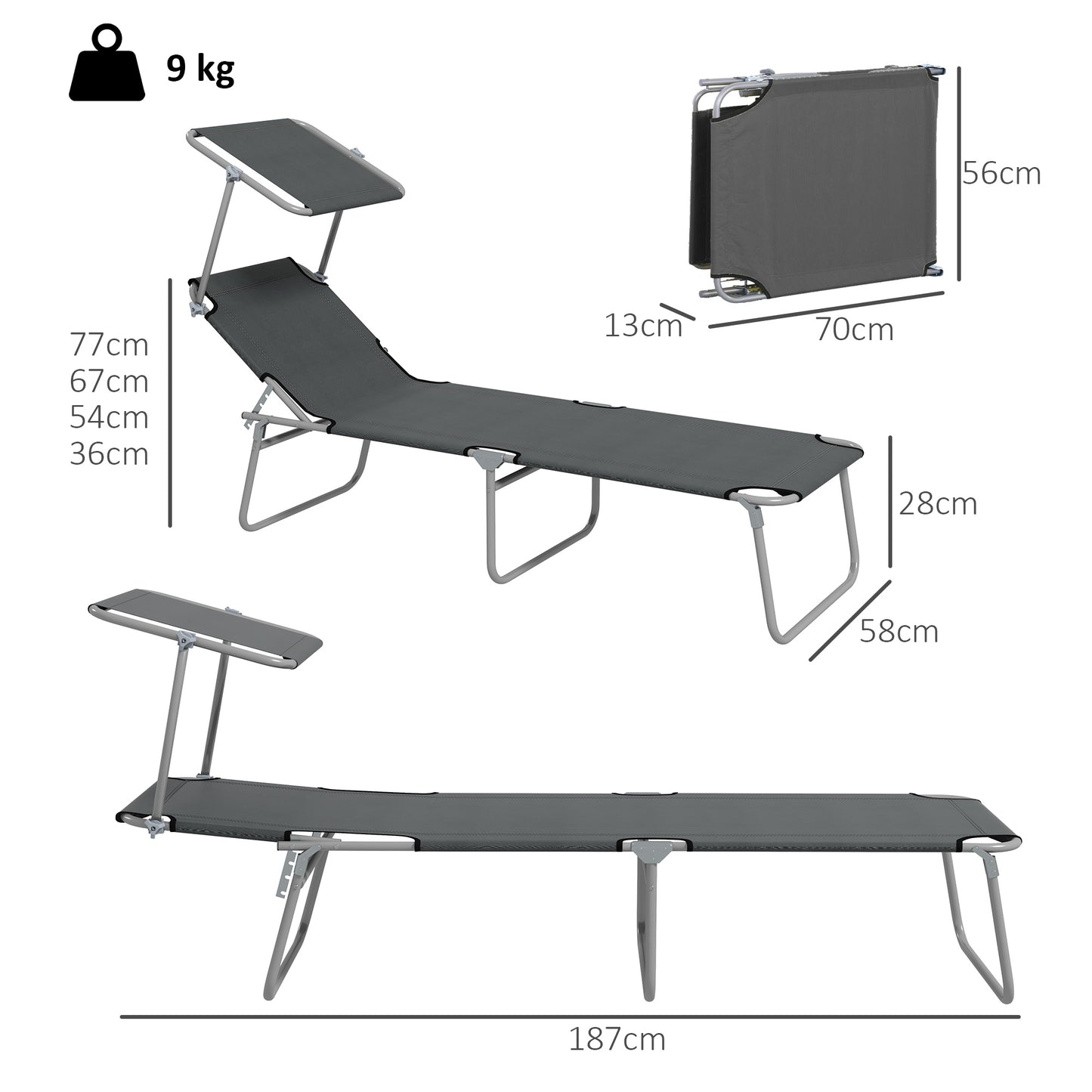 Folding Sun Lounger with Canopy
