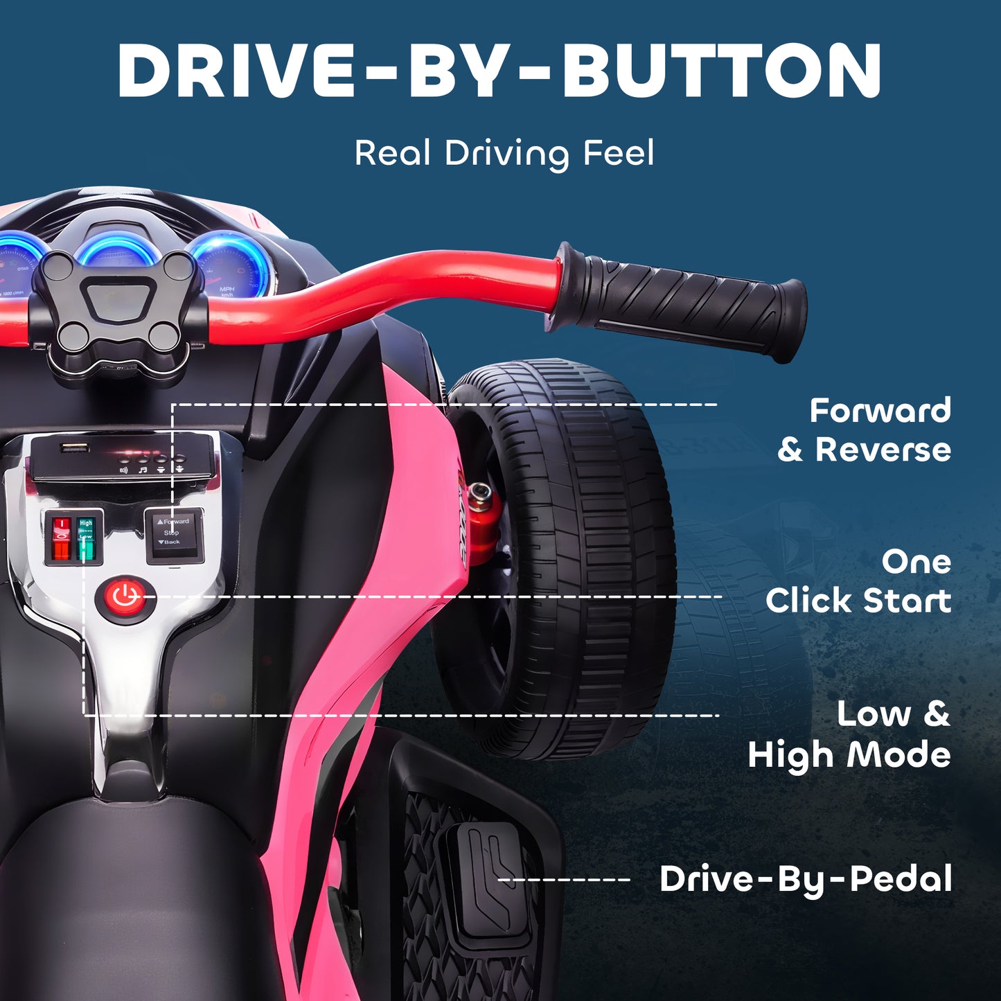 12V Kids Electric Ride On Car with 3 Wheeler, MP3 Player, Horn