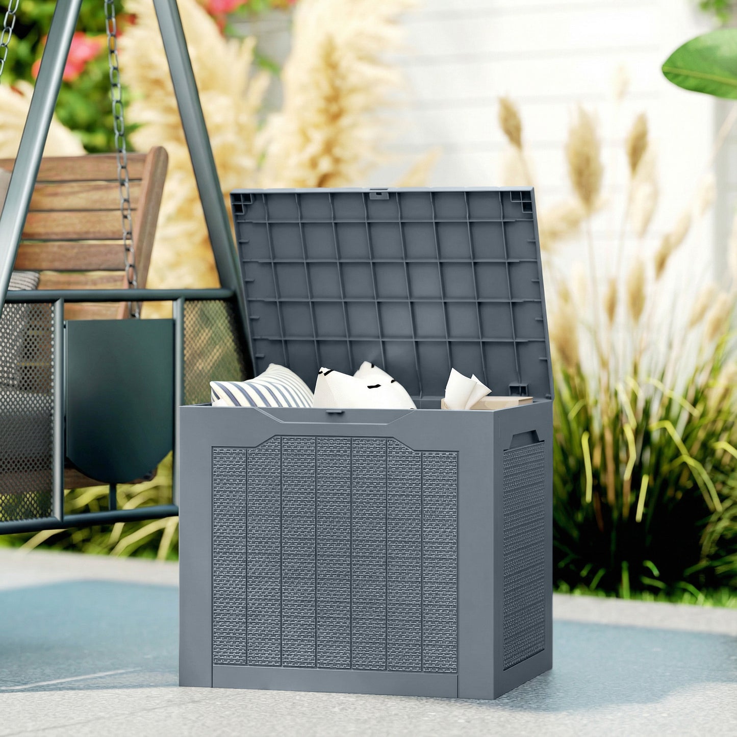93L Plastic Garden Storage Box, Outdoor Storage Box with Handles