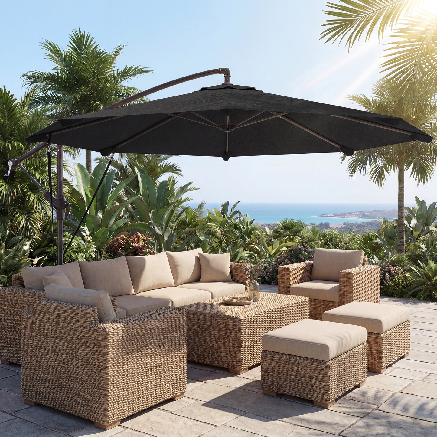 3 m Cantilever Parasol with Protective Cover and Wind Ropes