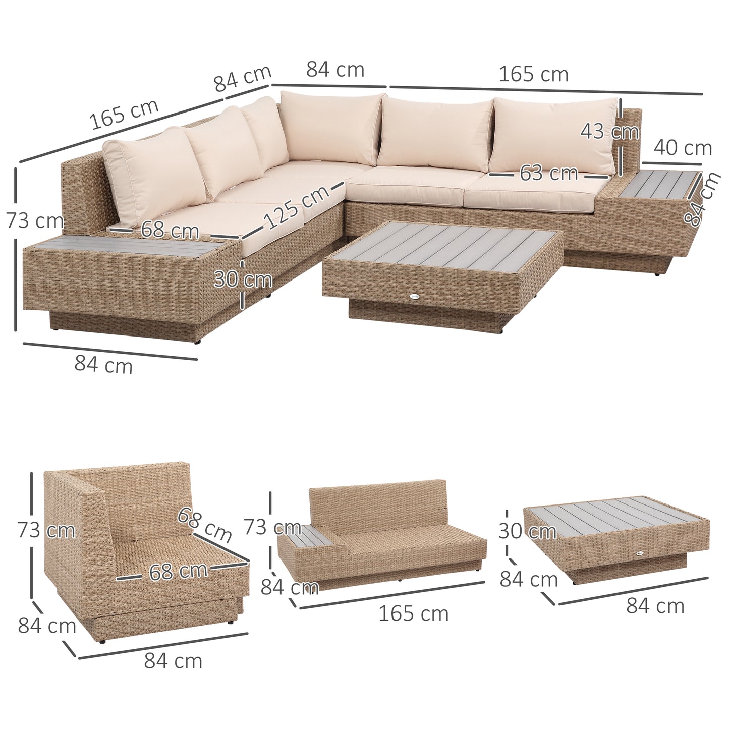 4 Pieces Rattan Garden Furniture Set (4)