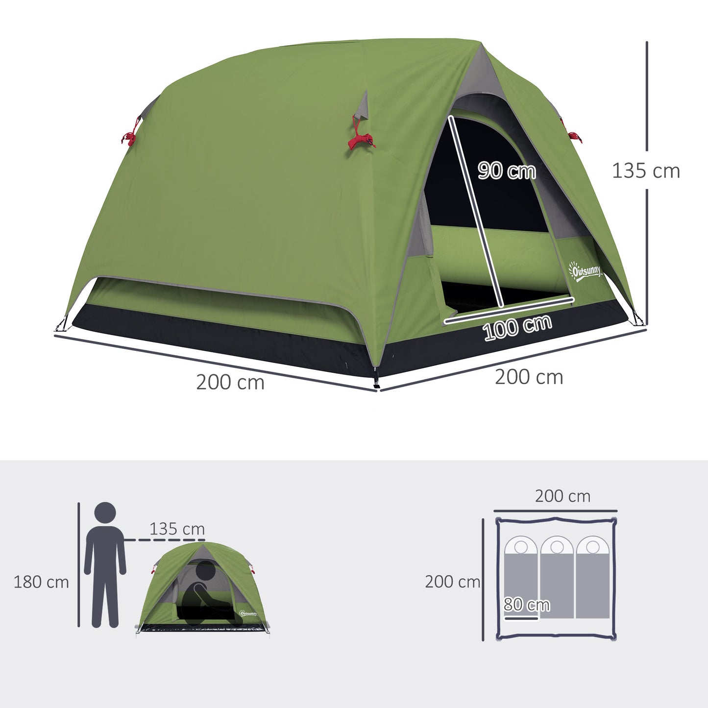 3-4 Person Camping Tent, Easy Set Up Waterproof Dome Tent (1)