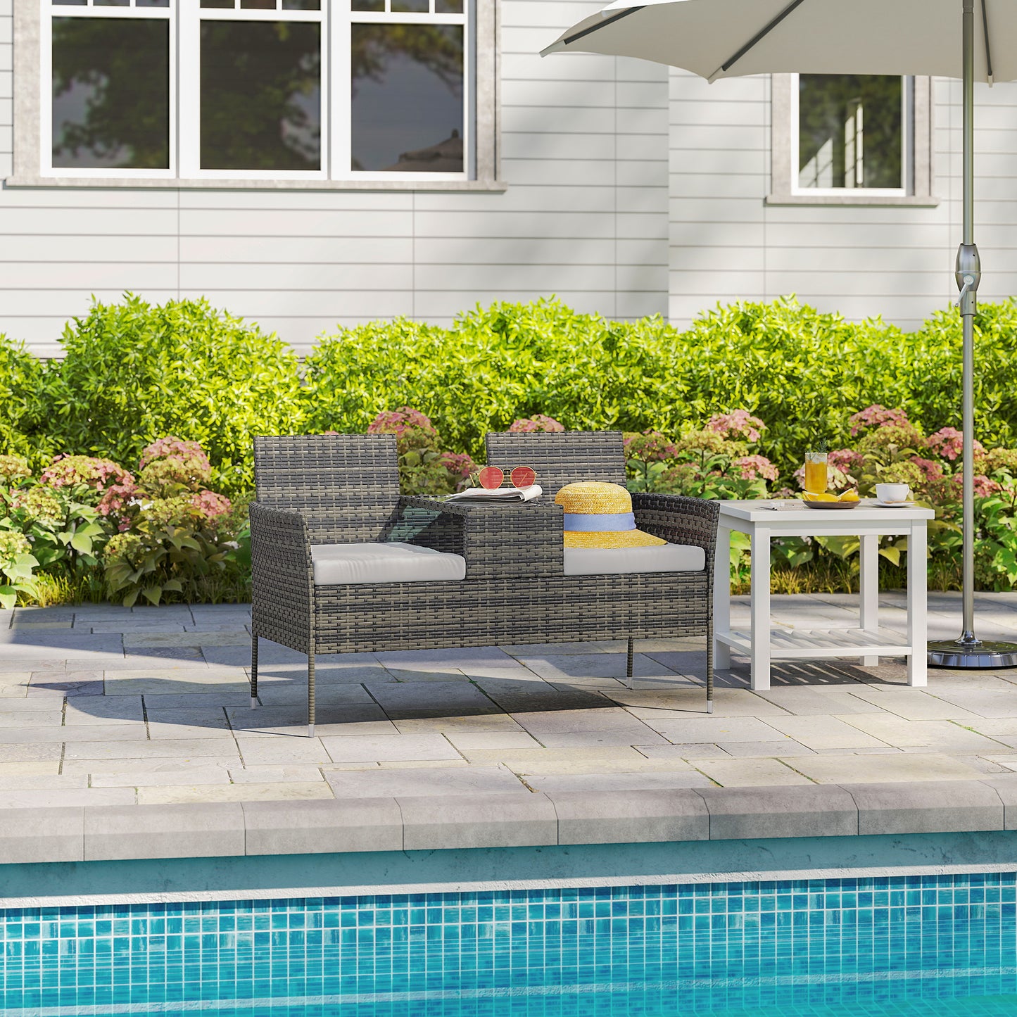 Two-Seat Rattan Chair, with Middle Table