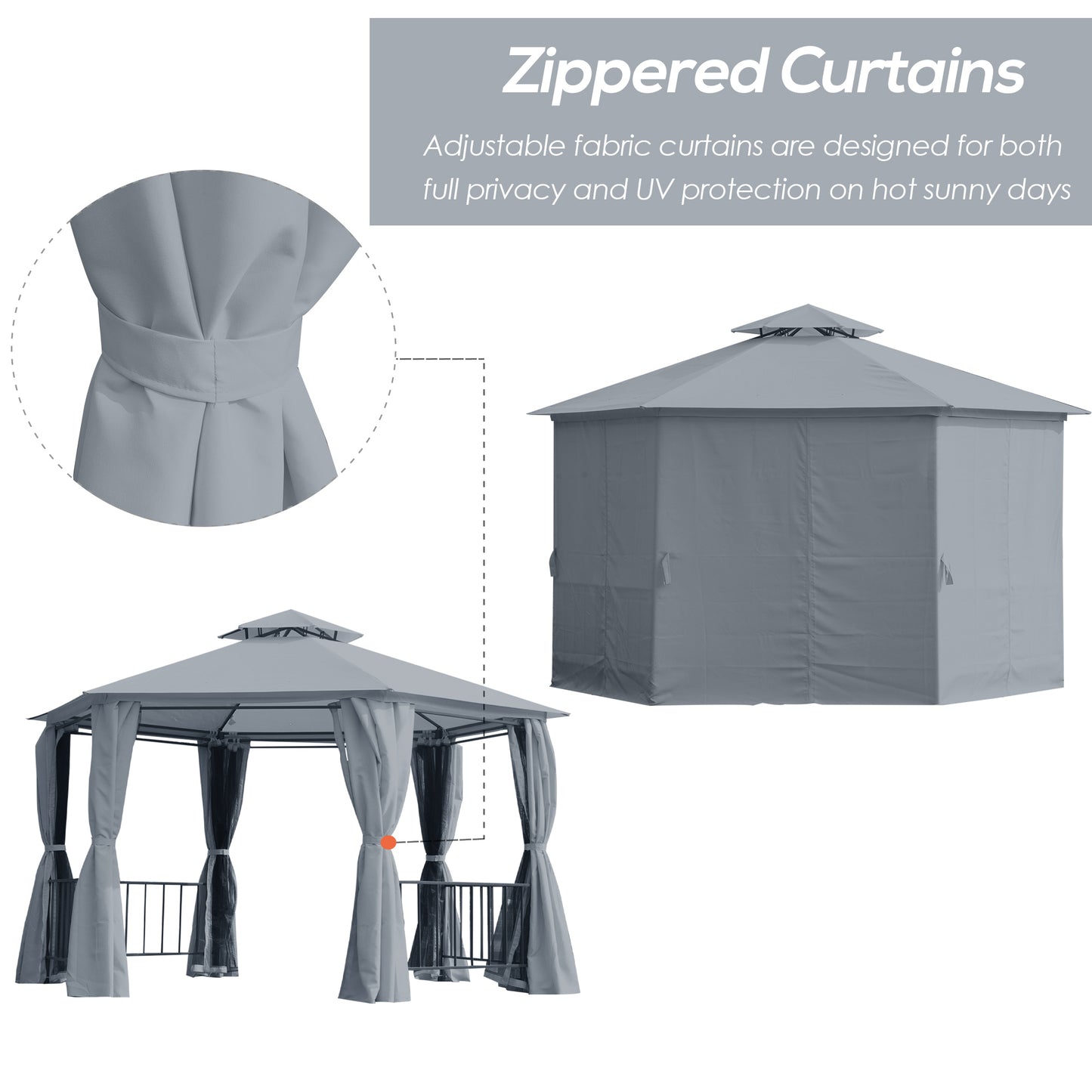 3 x 3(m) Hexagon Gazebo Patio Canopy Party Tent Outdoor Garden