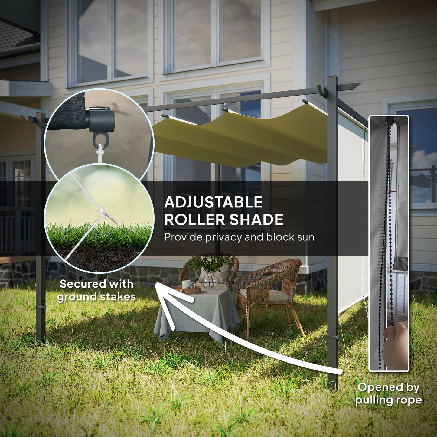 3 x 4m Metal Pergola with Retractable Roof and Roller Shade (1)
