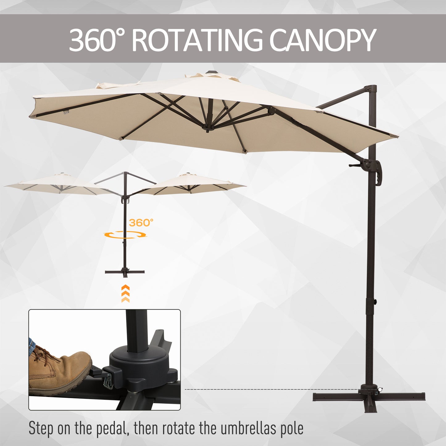 3M Banana Parasol Hanging Cantilever Umbrella W/ Cross Base Hand