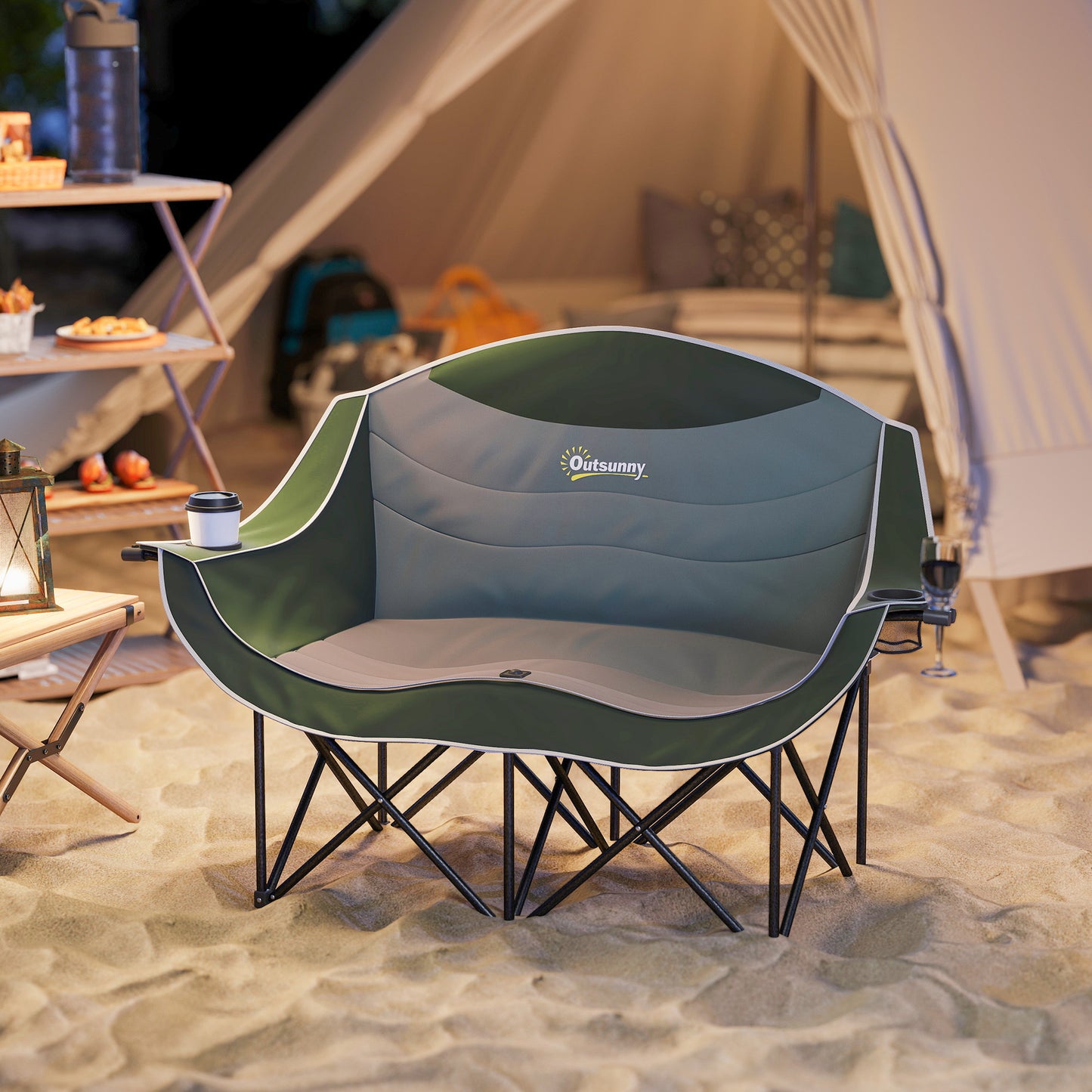 Double Camping Chair for Adults with Armrests