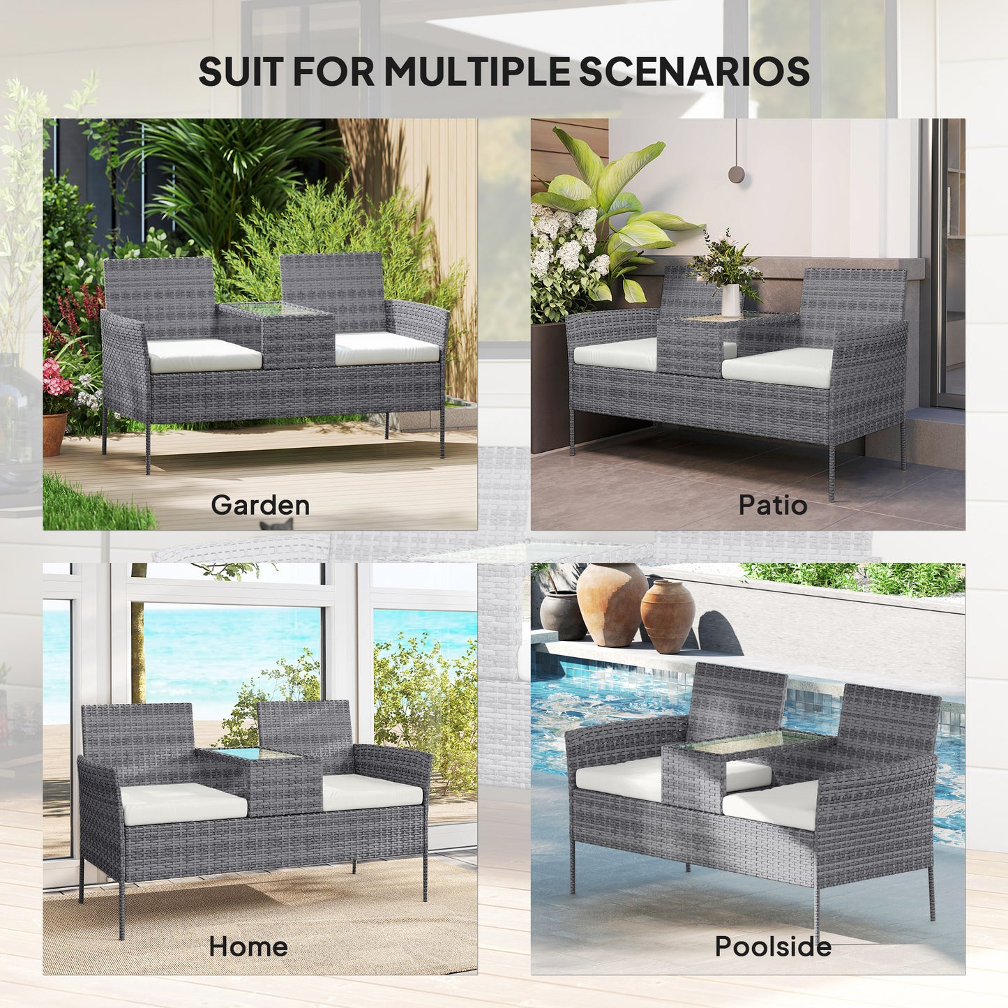 Two-Seat Rattan Chair, with Middle Table