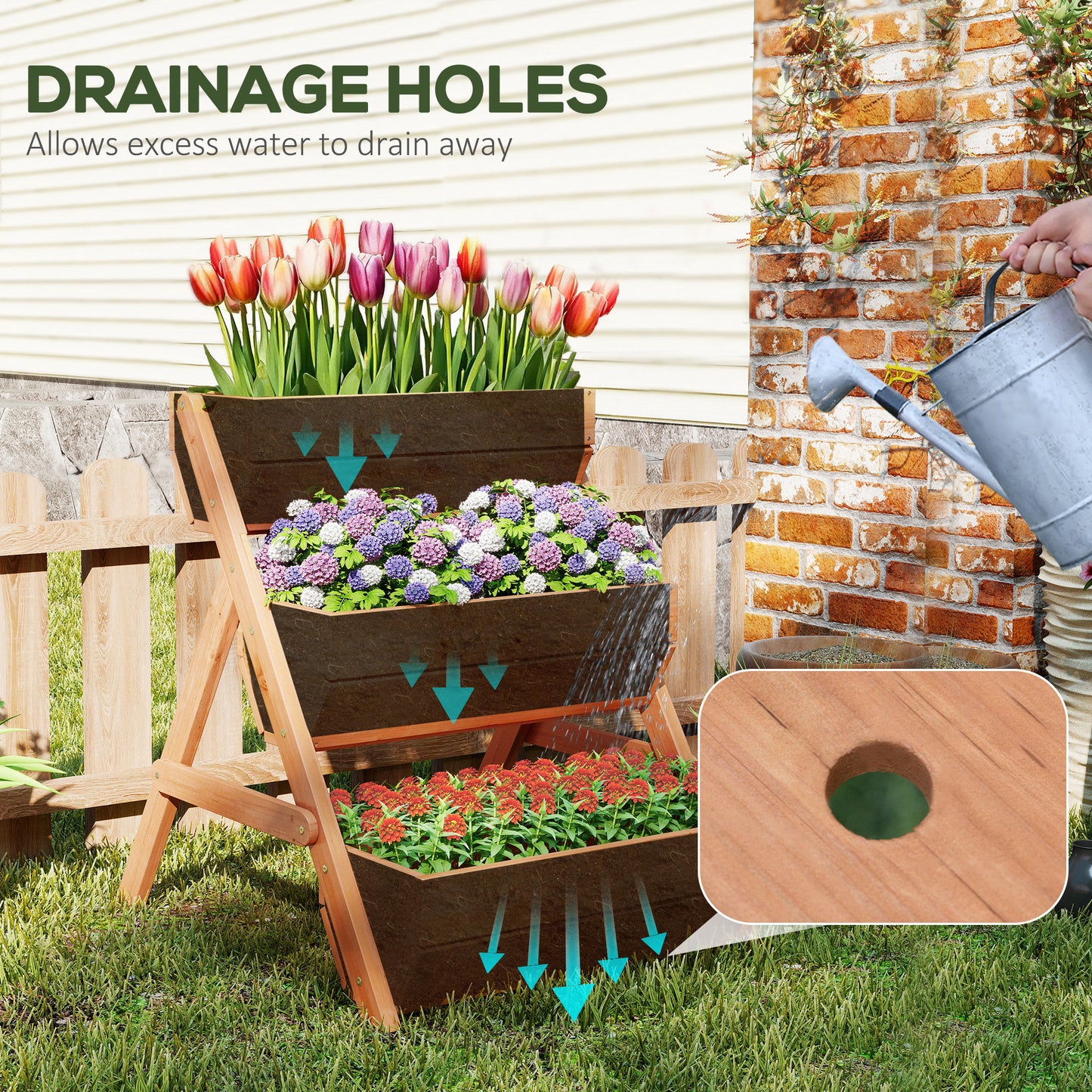 3 Tier Raised Garden Bed Wooden Elevated Planter Box Kit