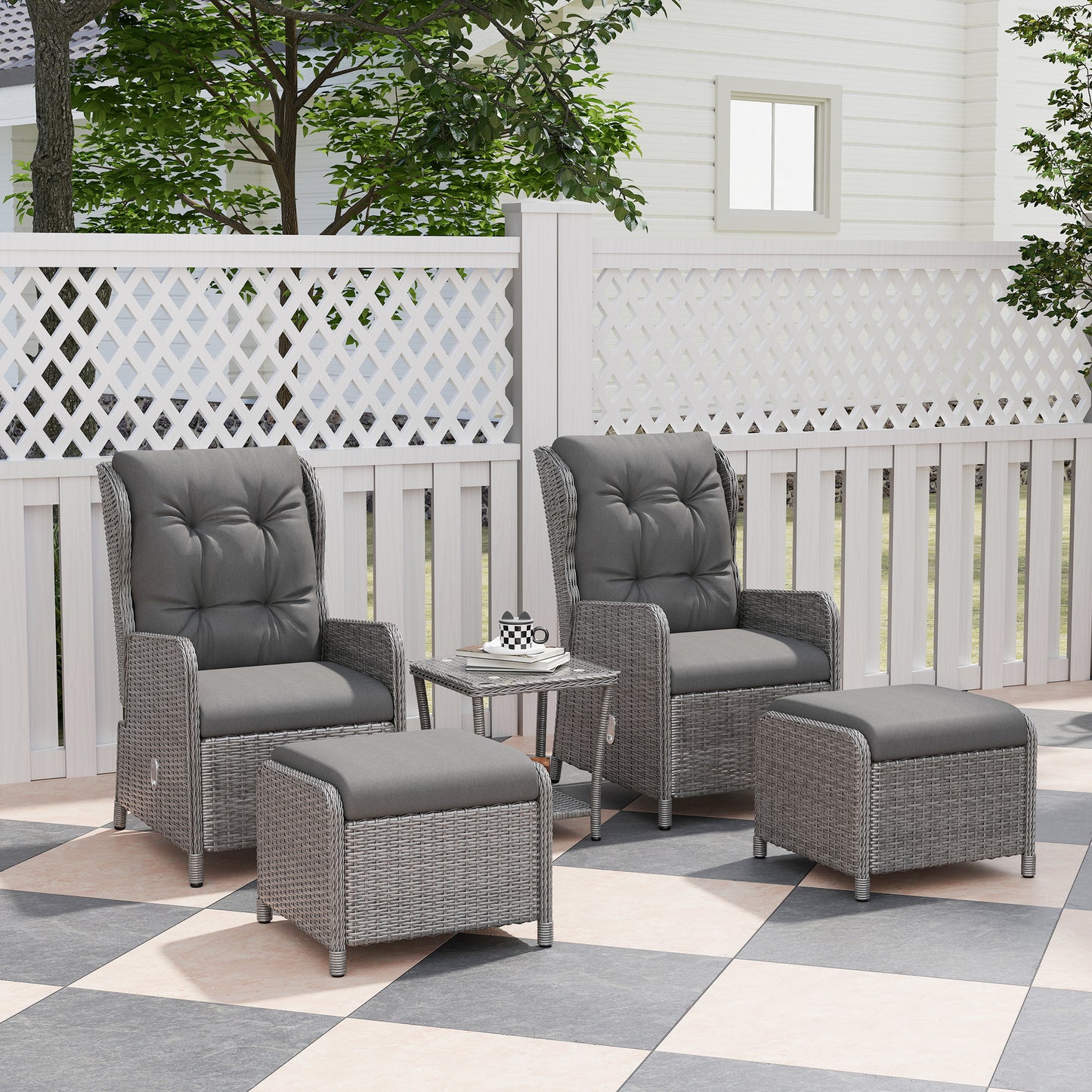 5 Pieces Rattan Bistro Set with Adjustable Back