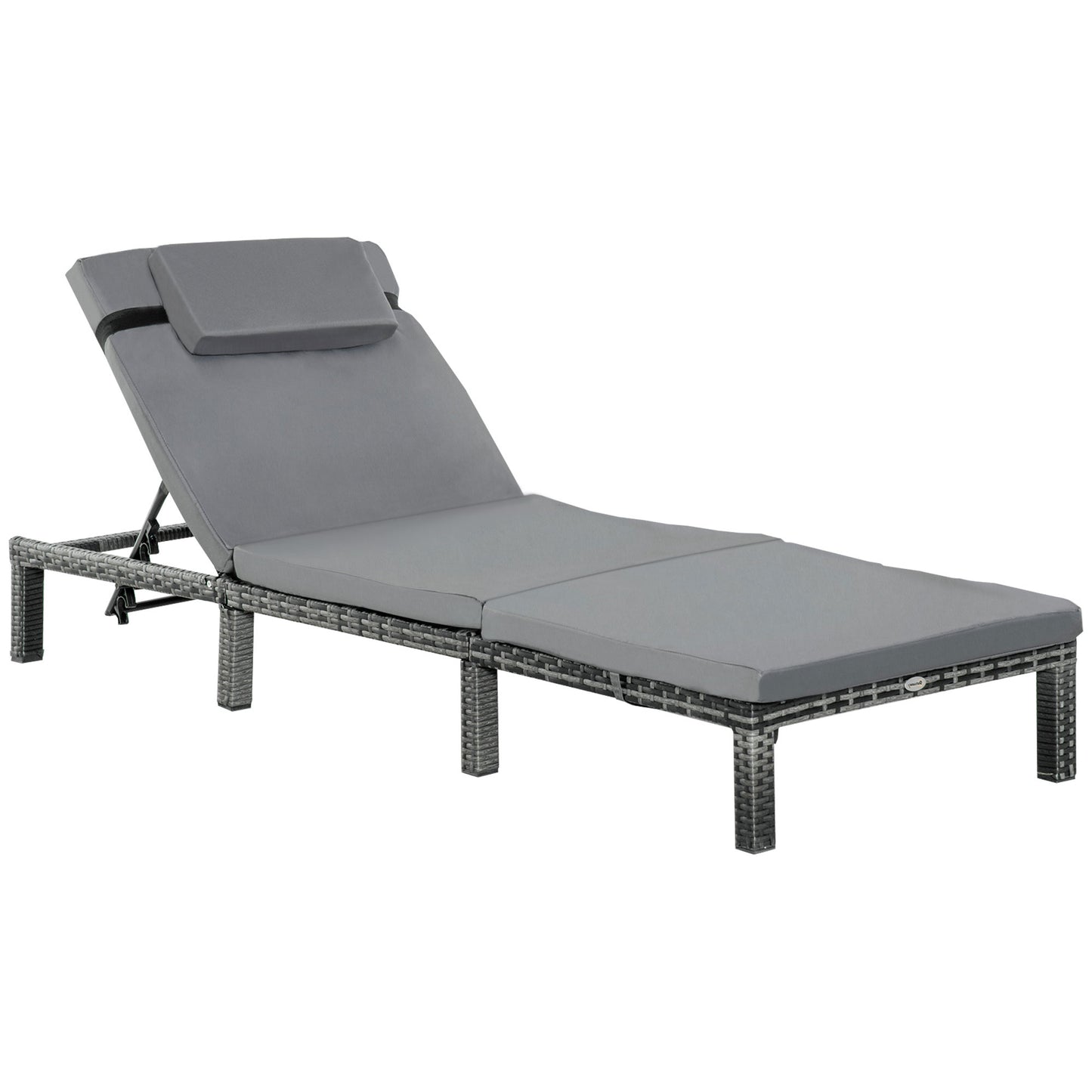 Rattan Sun Lounger, 5-Level Adjustable Garden Lounger Recliner