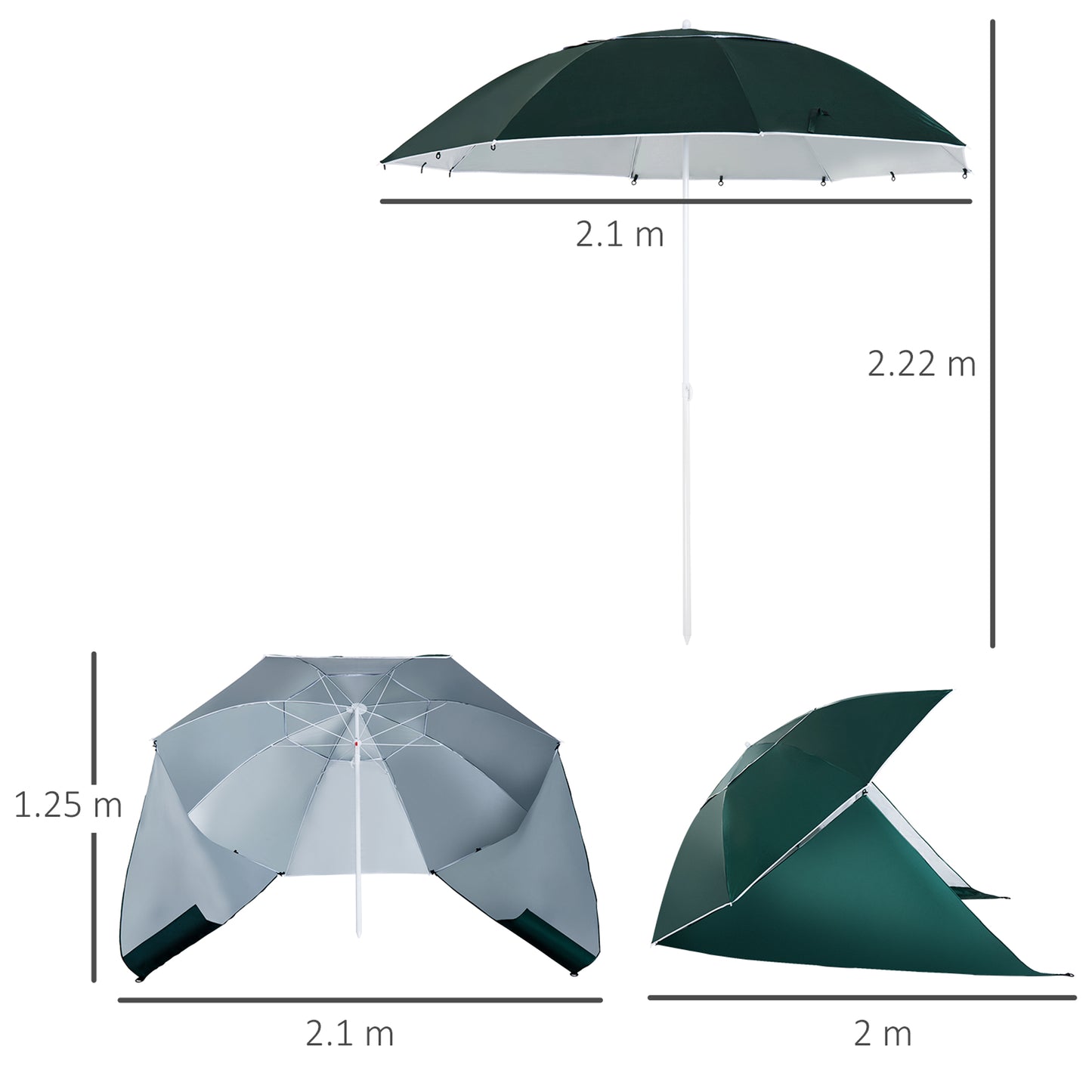 2m UV Protection Fishing Beach Umbrella Brolly Shelter w/ Side