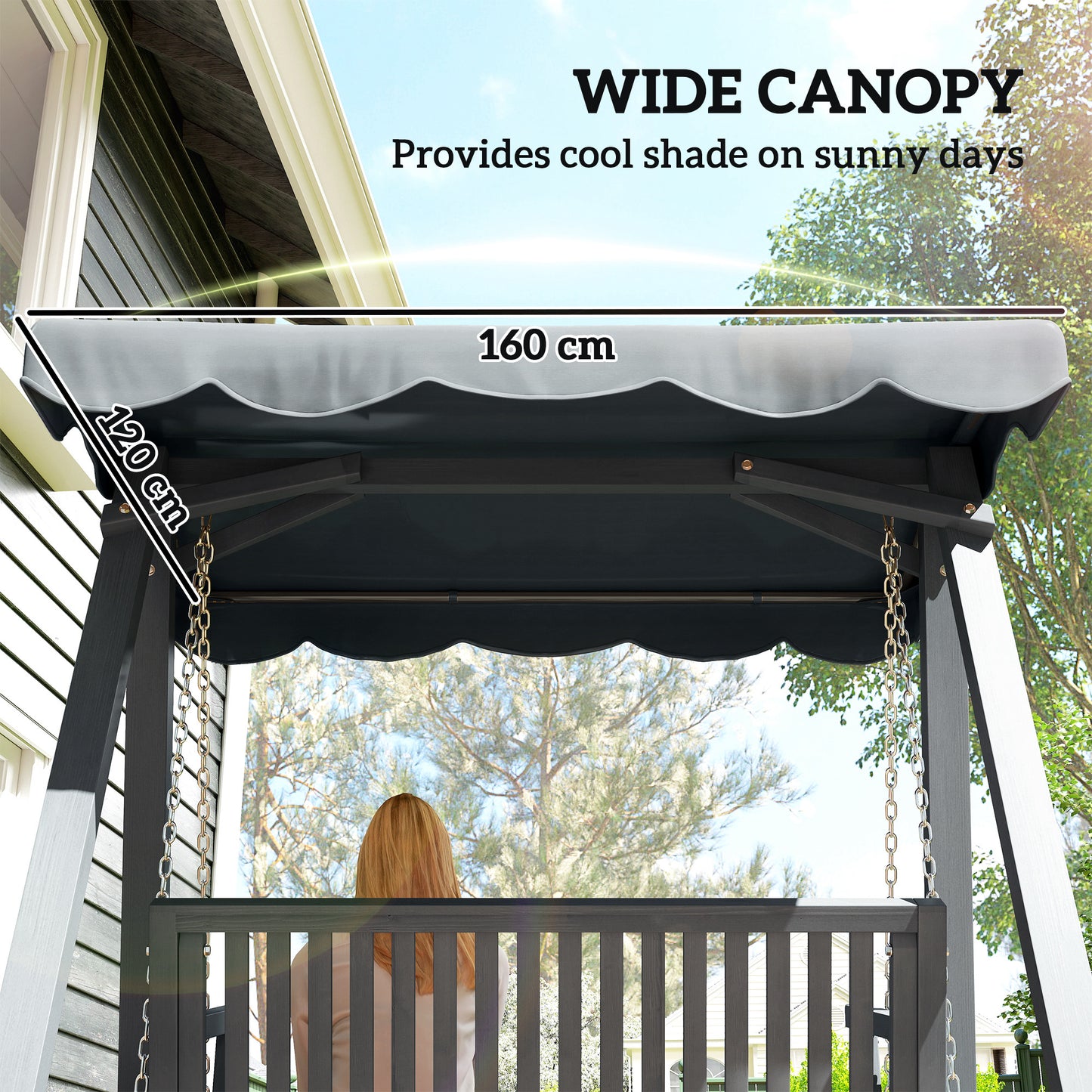 2 Seater Garden Swing Seat with Canopy, Wooden Swing Chair