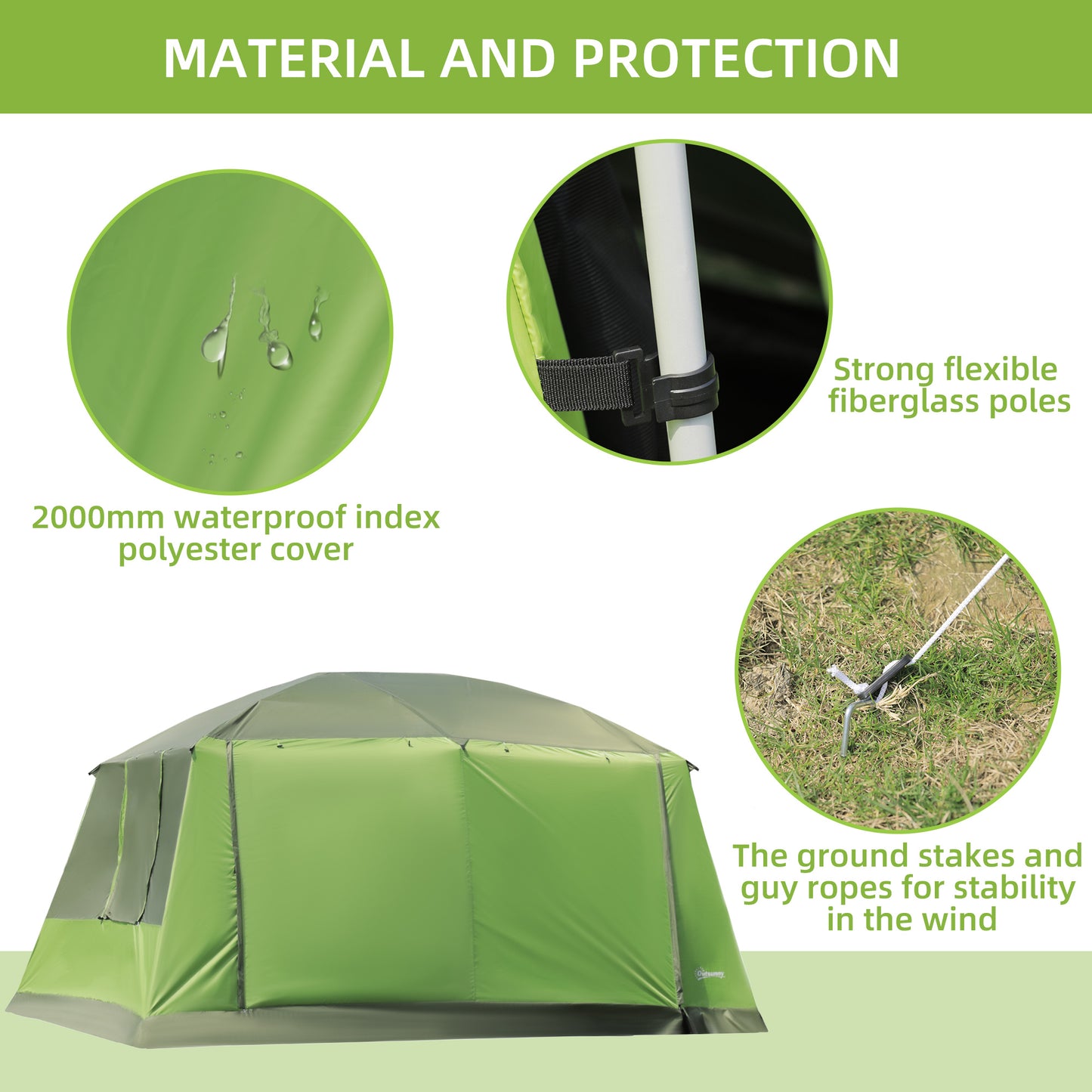 Tunnel Tent Camping Shelter w/ Porch, Two Rooms, Lamp Hook