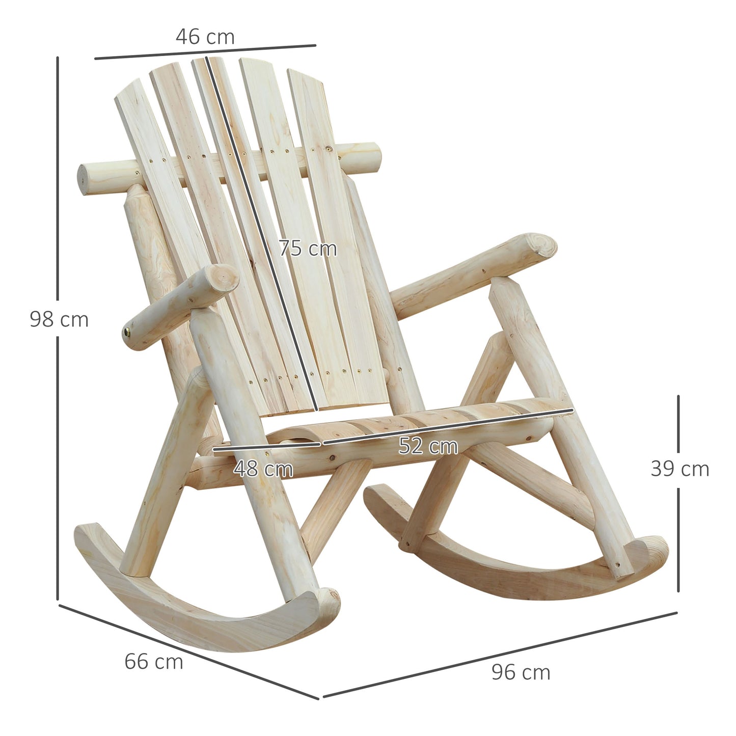2 Piece Adirondack Chair Cedar Wood Ergonomic Rocking Chair Porch