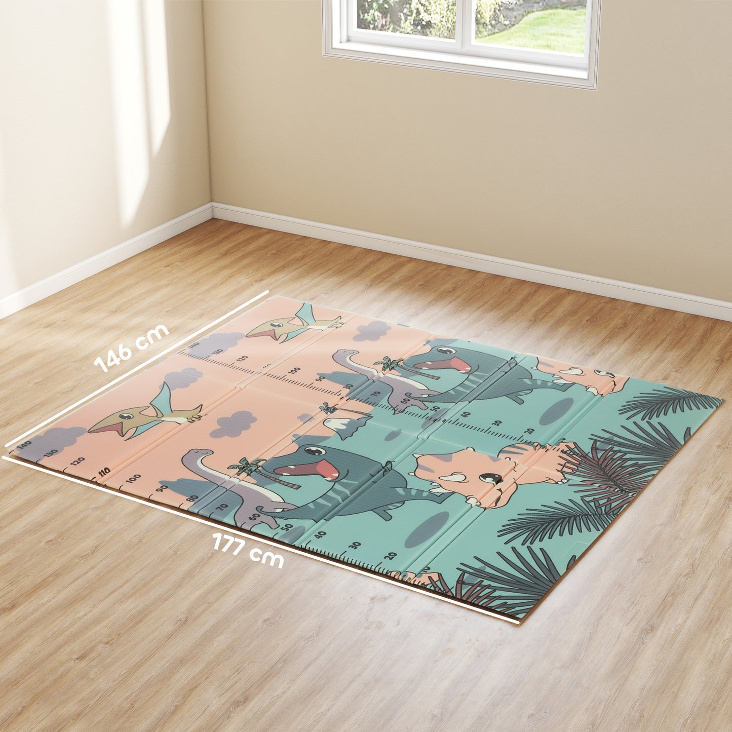 Dinosaur-Themed Baby Plat Mat Double Sided, Foldable