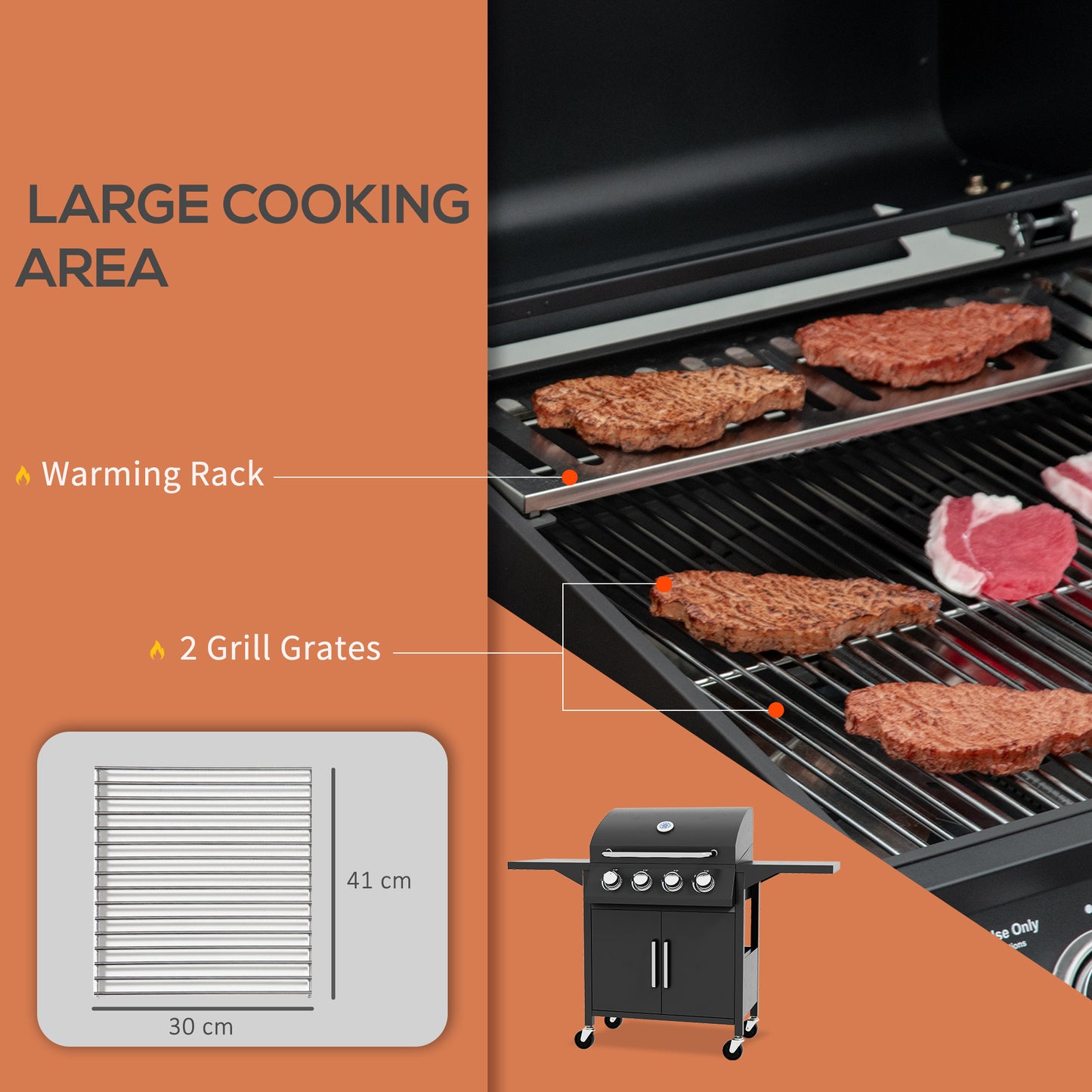 4 Burner Gas BBQ Grill Outdoor Portable Barbecue Trolley w/ Warming