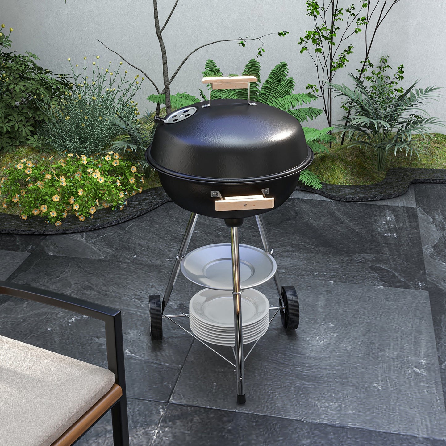 Portable Round Kettle Charcoal Grill BBQ Smoker