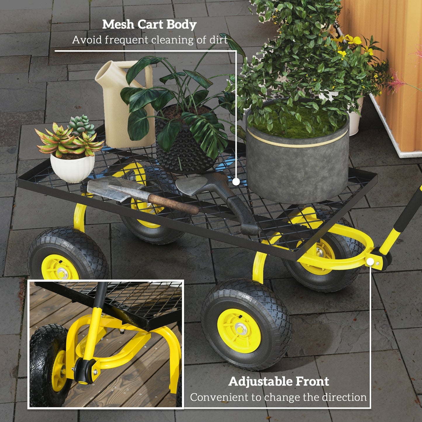 Garden Trolley Cart, Heavy Duty Garden Cart with Metal Frame
