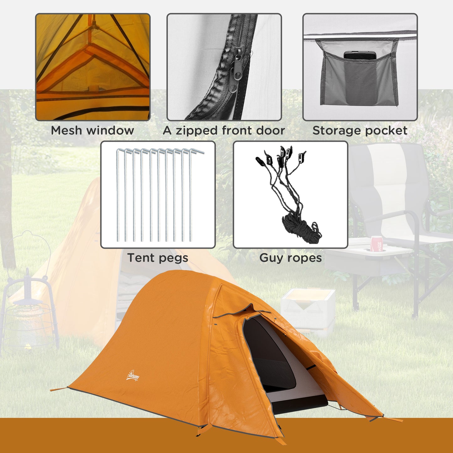 Double Layer Camping Tent, 1-2 Man Backpacking Tent with Carry Bag