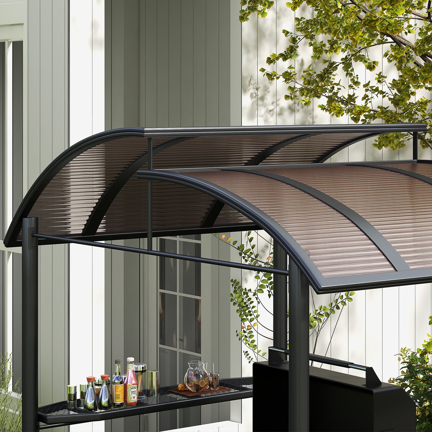 2.4 x 1.5m Outdoor Grill Gazebo with Side Shelves, PC Board Roof