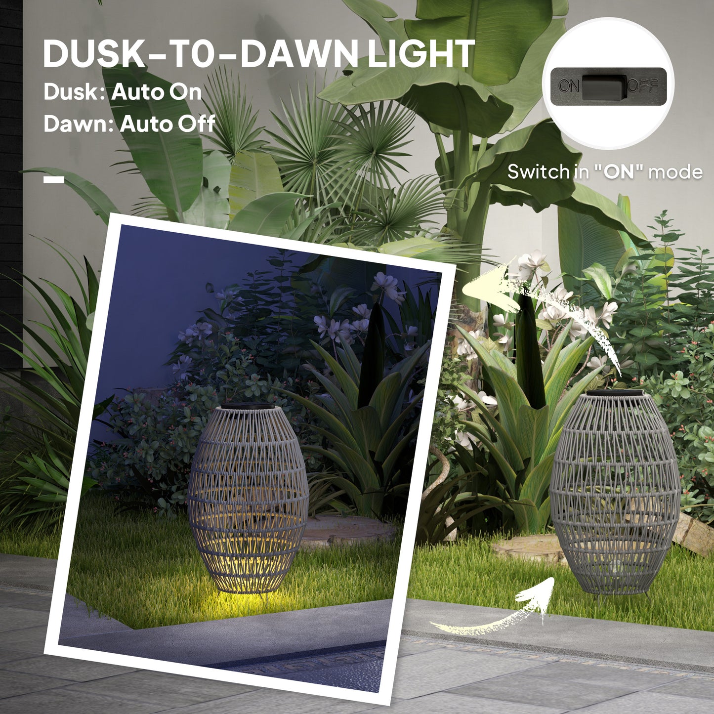Rattan Solar Lamp, Garden Solar Lantern with Auto On/Off Light