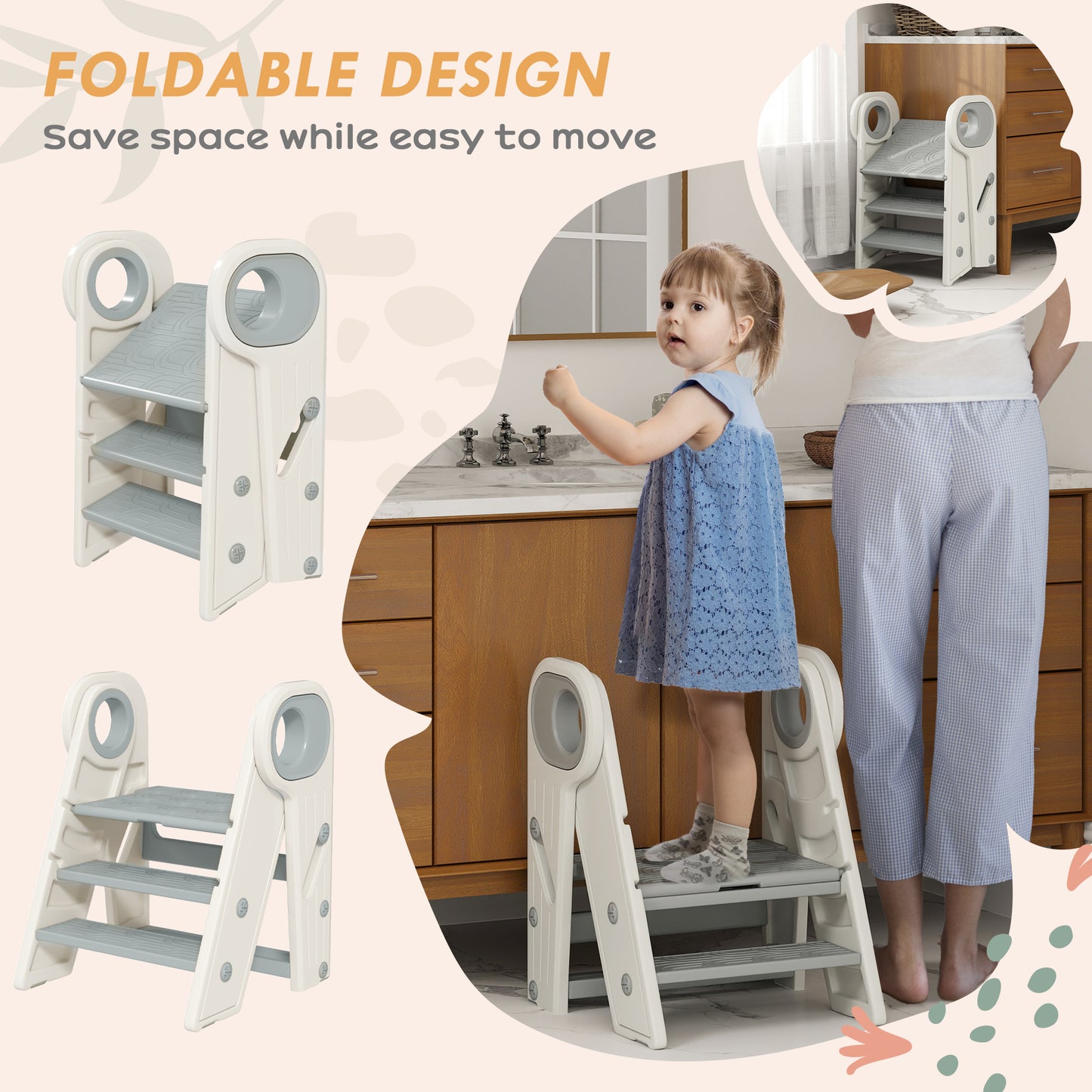Foldable and Adjustable Kids Step Stool with Handle, Non-Slip