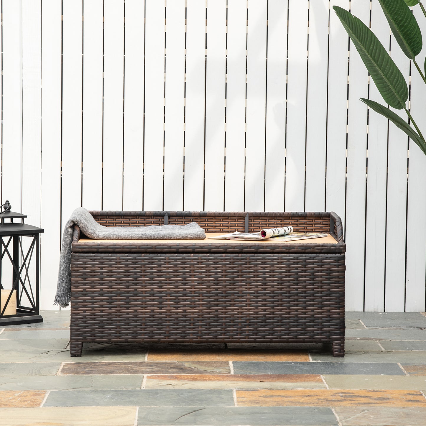 130 L Rattan Garden Storage Box, with Seat